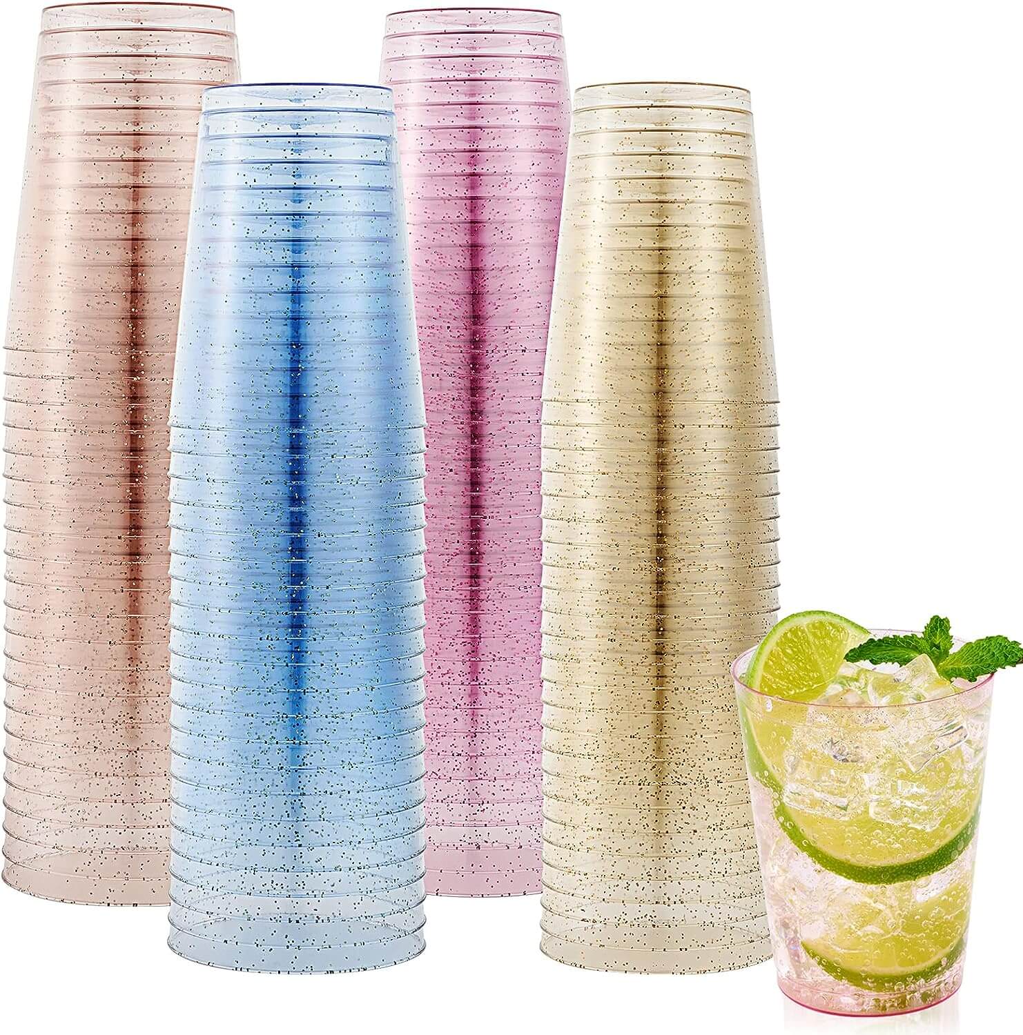 Grab 10oz Multicolor PS Plastic Glitter Cups for Weddings & Parties