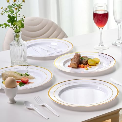 10in Bulk White Plastic Plates | Hard Plastic Dinnerware for Cakes, Salads, Sandwiches | BPA - Free | Restaurant Supply - EWT