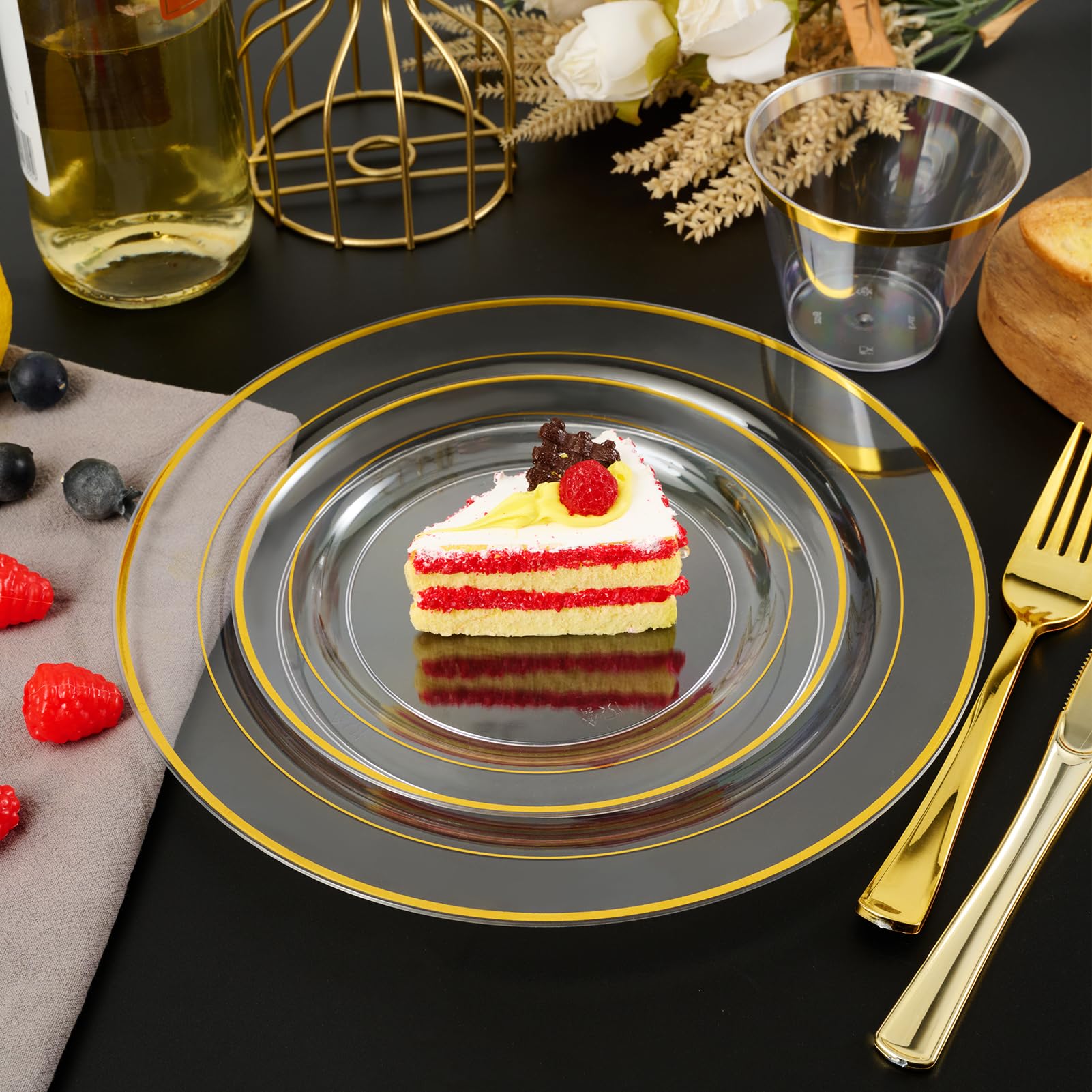 10in/7in Bulk Clear Plastic Plates | Clear Hard Plates for Appetizers, Cakes, Salads | BPA - Free | Restaurant Supply - EWT