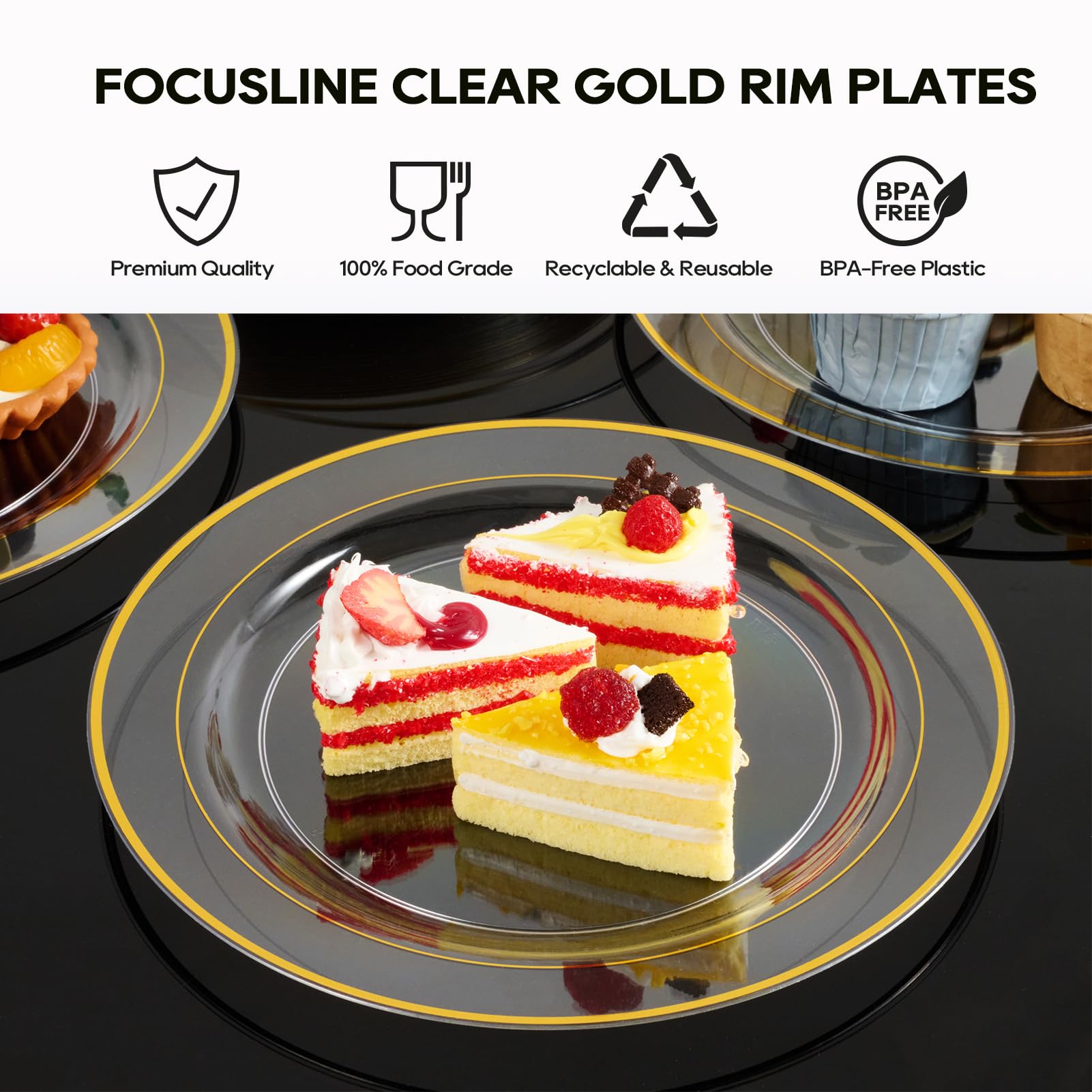 10in/7in Bulk Clear Plastic Plates | Clear Hard Plates for Appetizers, Cakes, Salads | BPA - Free | Restaurant Supply - EWT
