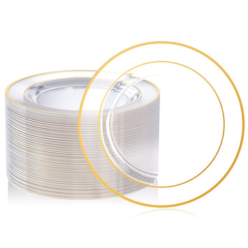 10in/7in Bulk Clear Plastic Plates | Clear Hard Plates for Appetizers, Cakes, Salads | BPA - Free | Restaurant Supply - EWT