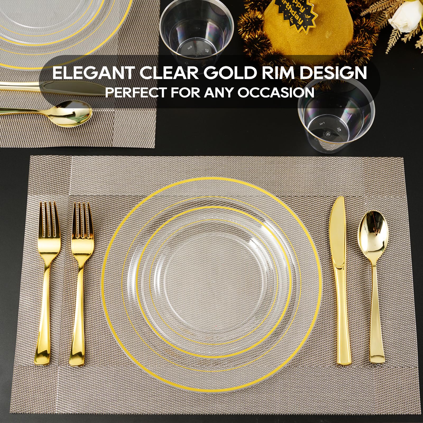 10in/7in Bulk Clear Plastic Plates | Clear Hard Plates for Appetizers, Cakes, Salads | BPA - Free | Restaurant Supply - EWT