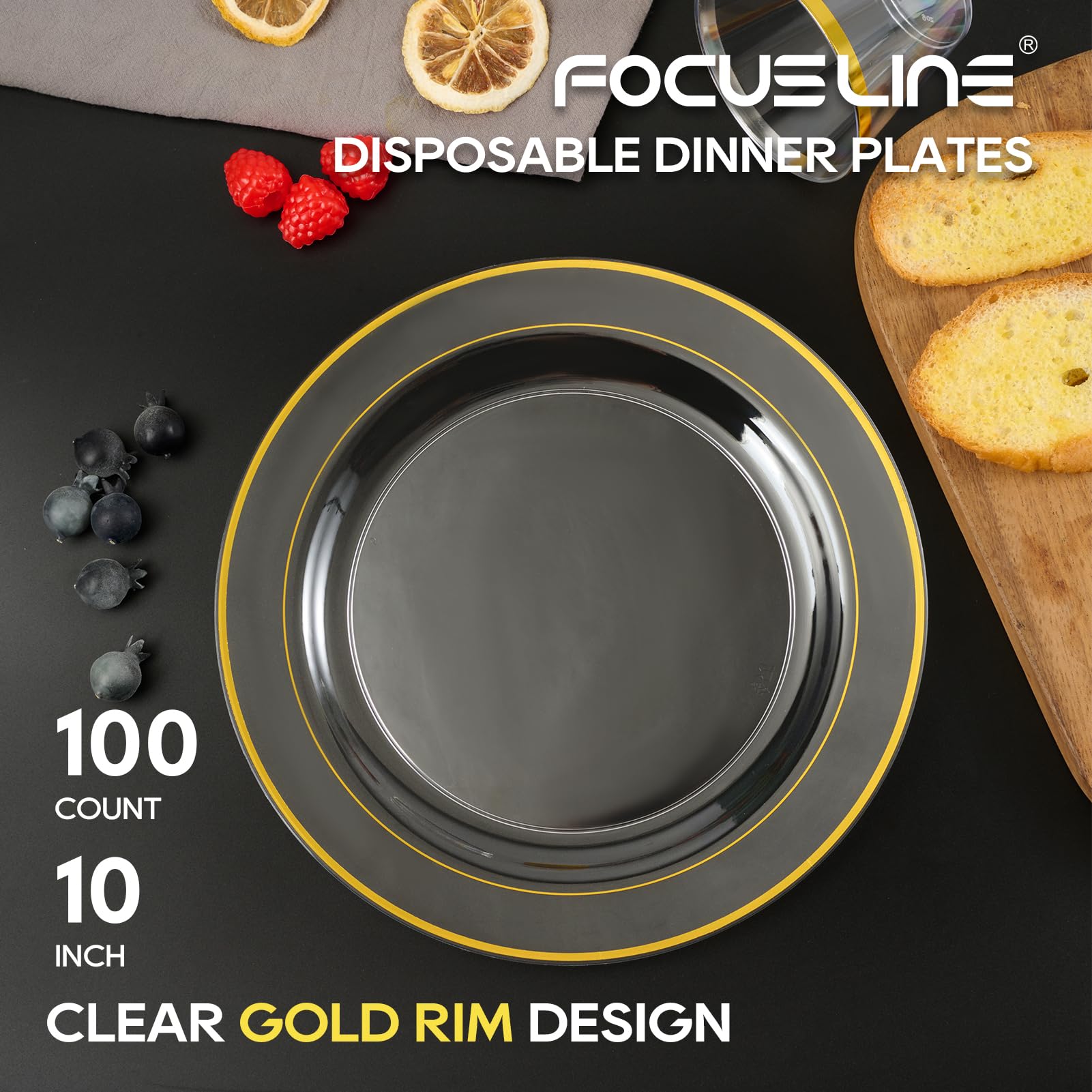 10in/7in Bulk Clear Plastic Plates | Clear Hard Plates for Appetizers, Cakes, Salads | BPA - Free | Restaurant Supply - EWT