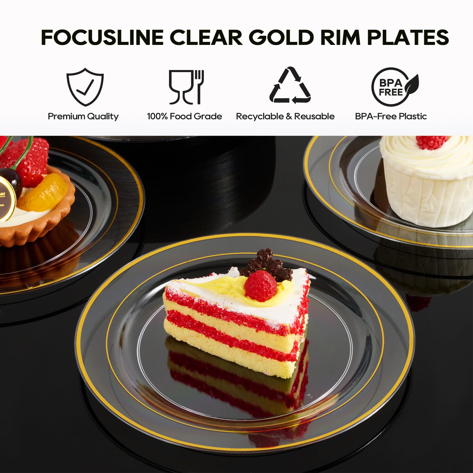 10in/7in Bulk Clear Plastic Plates | Clear Hard Plates for Appetizers, Cakes, Salads | BPA - Free | Restaurant Supply - EWT
