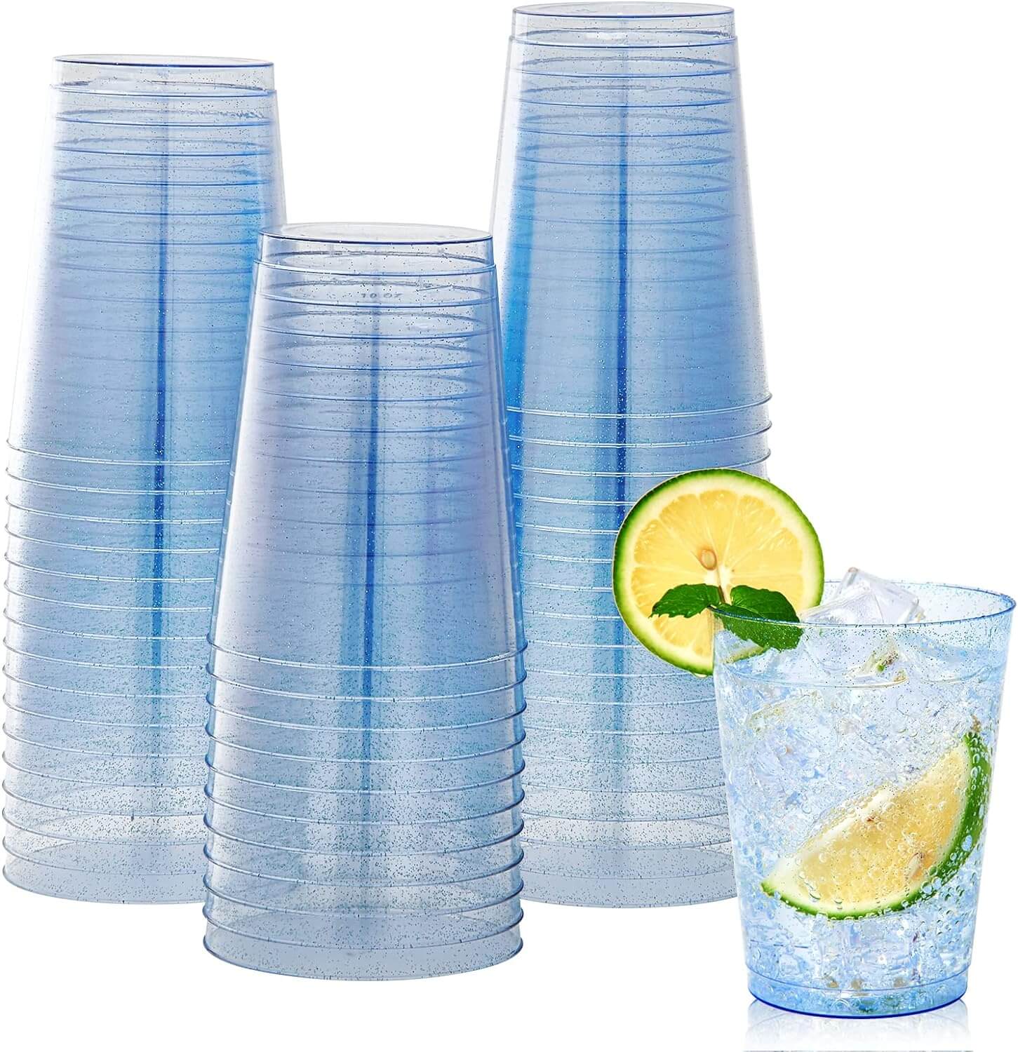 10oz Bulk Glitter Cups | Plastic Tumblers for Milkshakes, Iced Tea, Boba Tea | Restaurant Supply - EWT