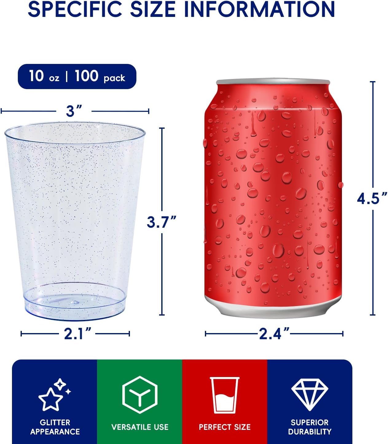 10oz Bulk Glitter Cups | Plastic Tumblers for Milkshakes, Iced Tea, Boba Tea | Restaurant Supply - EWT