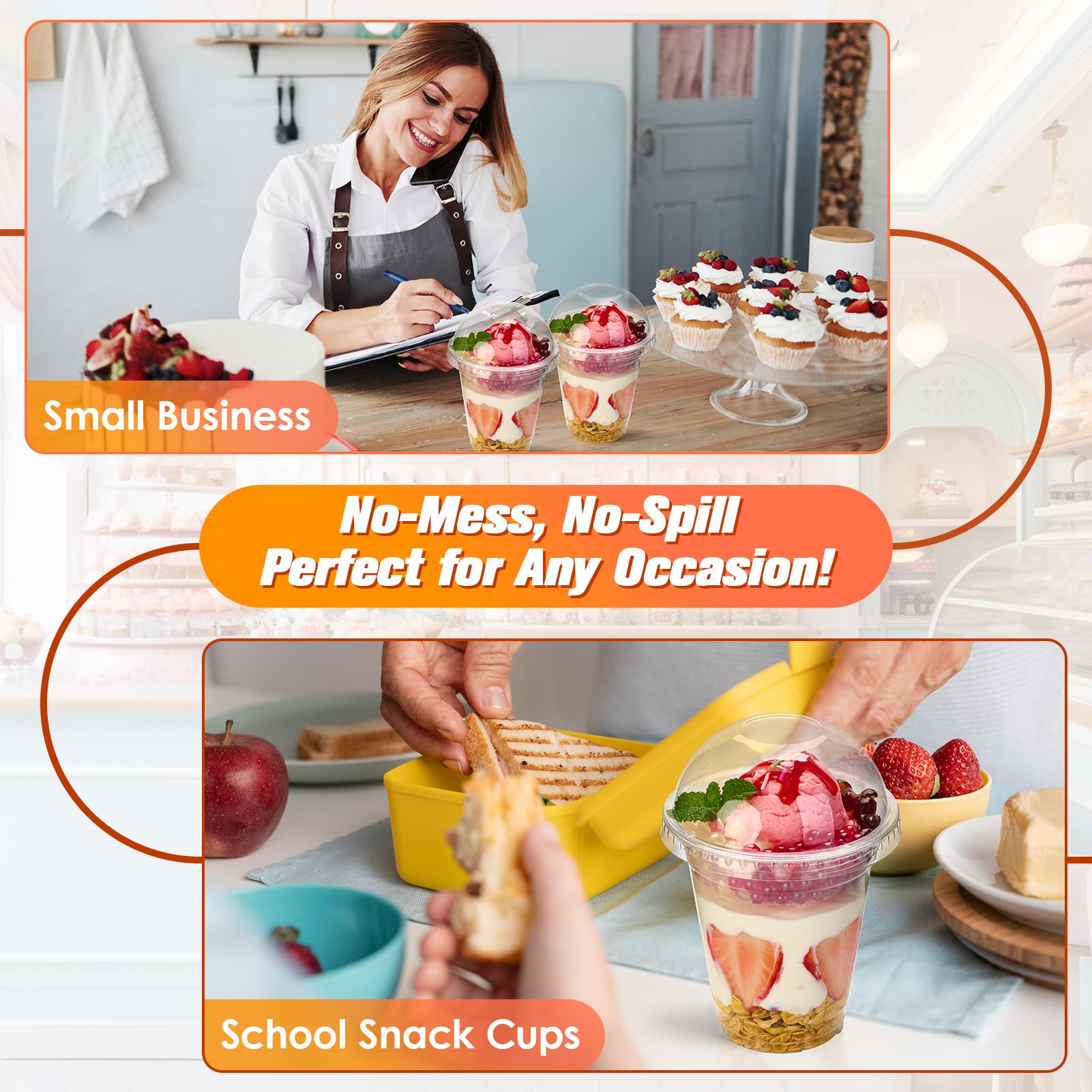12 oz Bulk Parfait Cups | Plastic Serving Cups for Yogurt, Granola, Pudding | BPA Free | Restaurant Supply - EWT