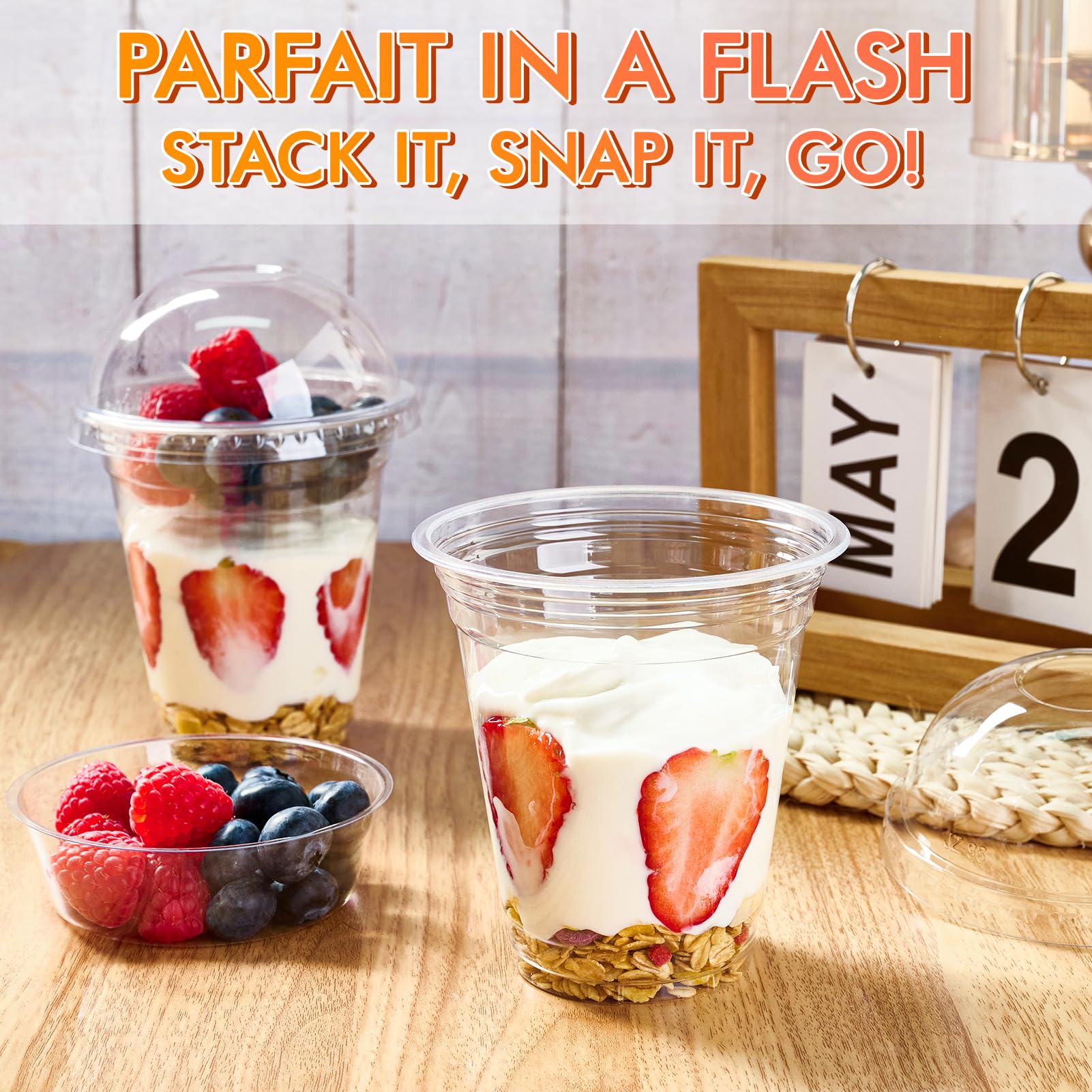 12 oz Bulk Parfait Cups | Plastic Serving Cups for Yogurt, Granola, Pudding | BPA Free | Restaurant Supply - EWT