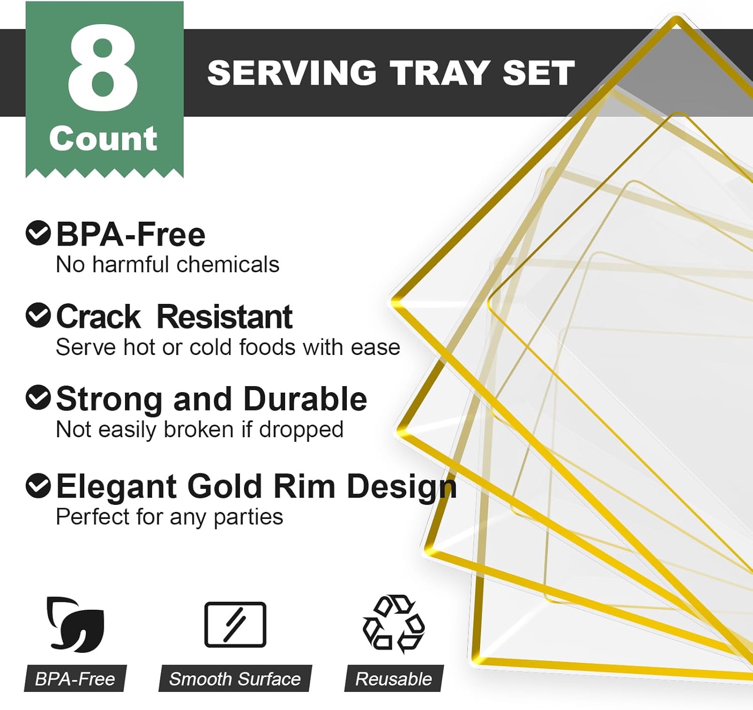 12.85x8in Bulk Plastic Serving Trays | Case Platters for Appetizers, Desserts, Fruits | BPA Free | Restaurant Supply - EWT