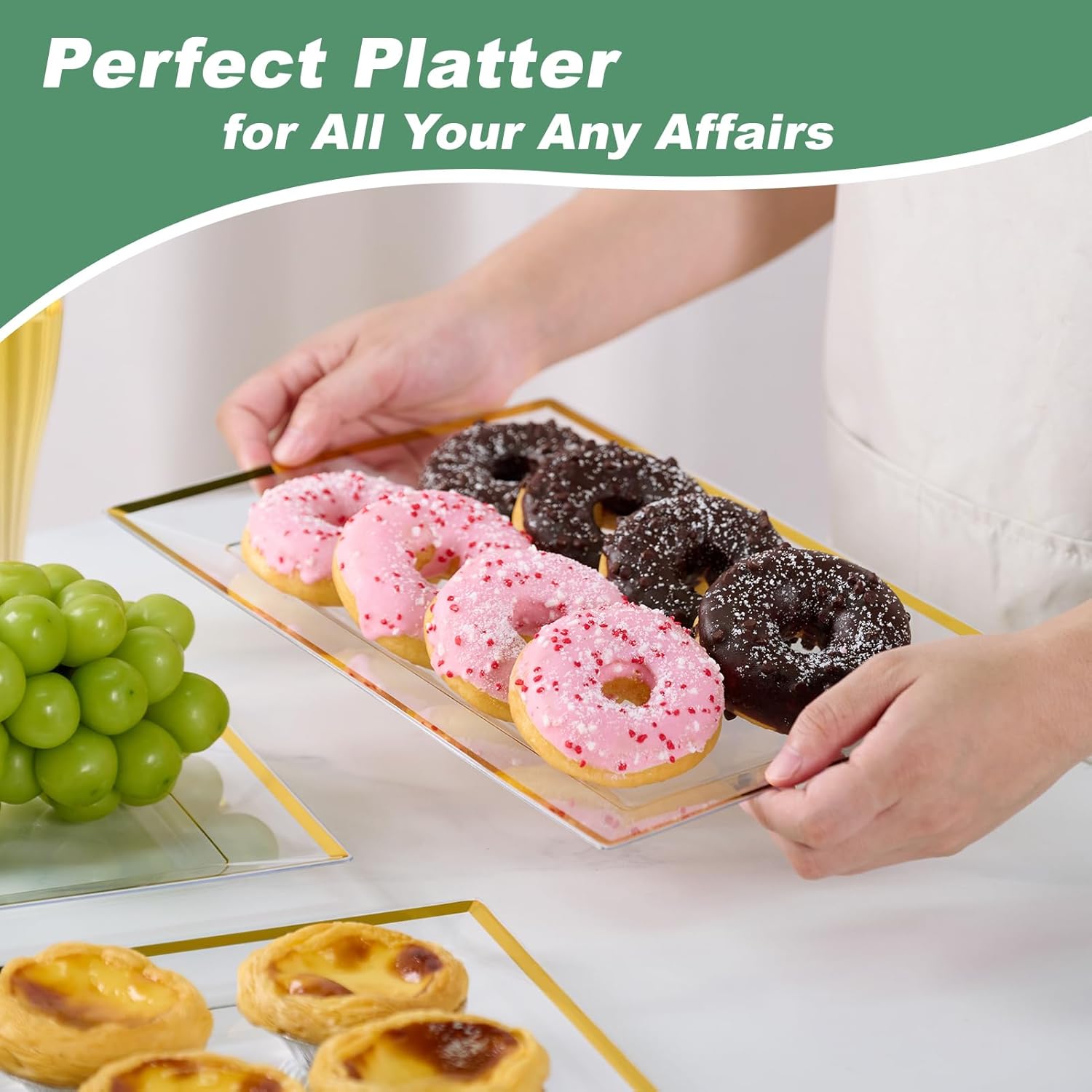 12.85x8in Bulk Plastic Serving Trays | Case Platters for Appetizers, Desserts, Fruits | BPA Free | Restaurant Supply - EWT