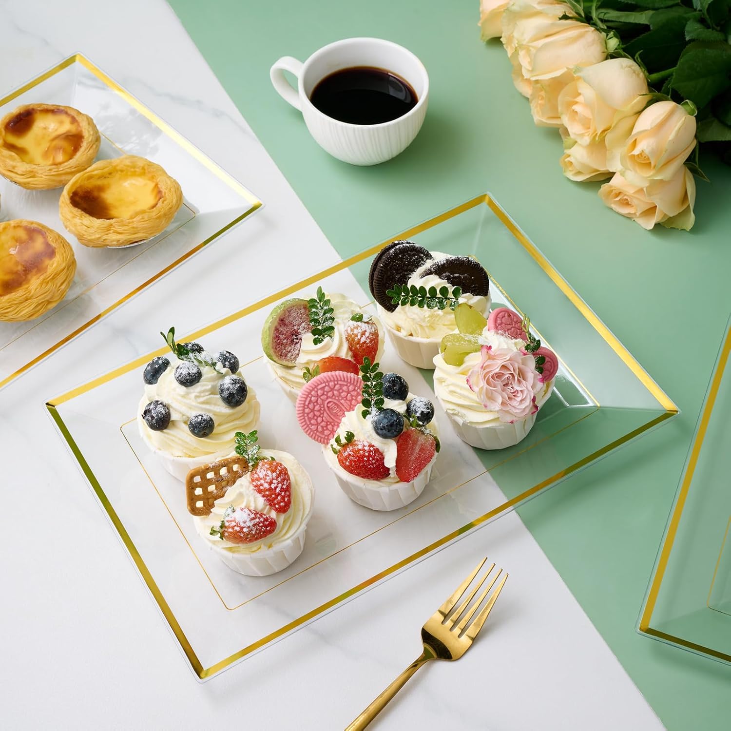 12.85x8in Bulk Plastic Serving Trays | Case Platters for Appetizers, Desserts, Fruits | BPA Free | Restaurant Supply - EWT