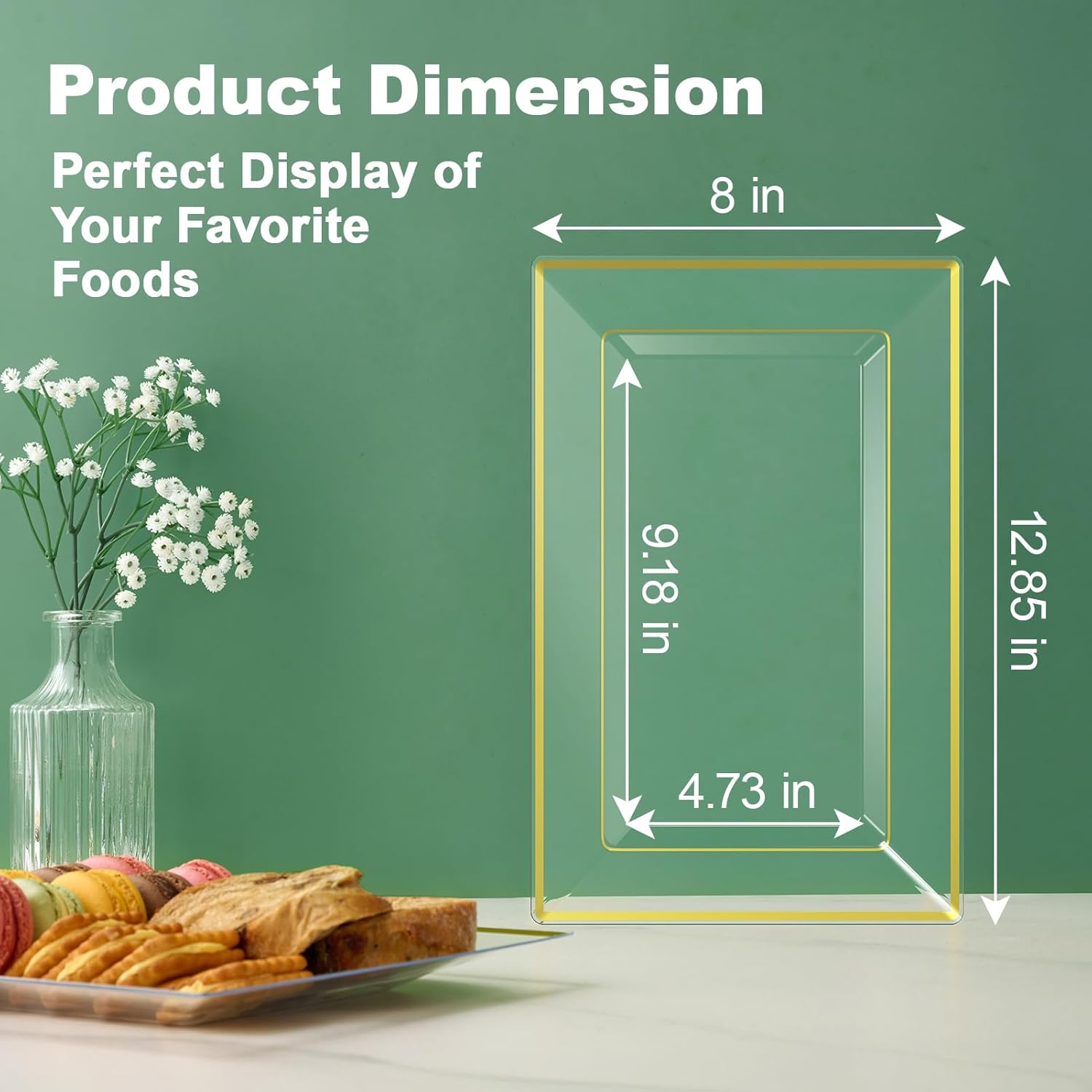 12.85x8in Bulk Plastic Serving Trays | Case Platters for Appetizers, Desserts, Fruits | BPA Free | Restaurant Supply - EWT