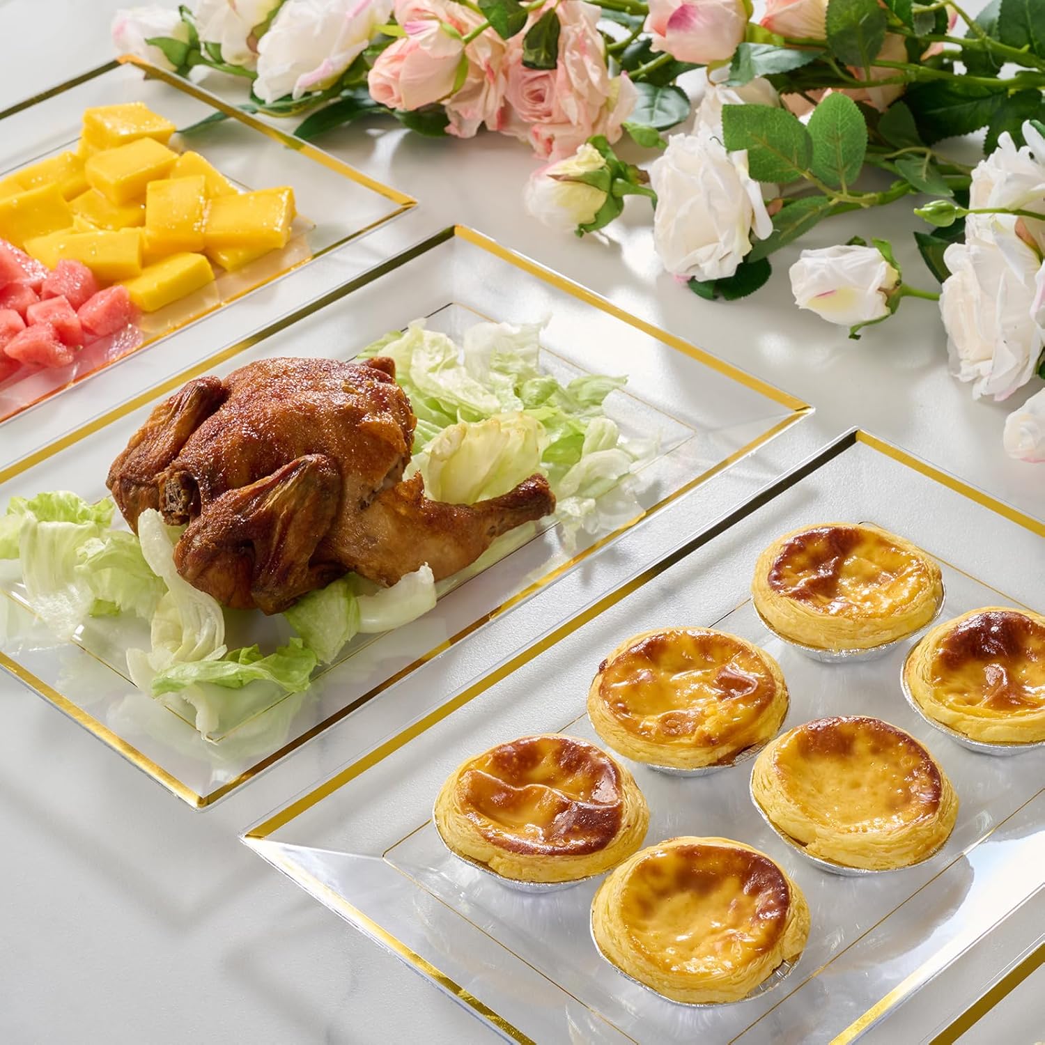 12.85x8in Bulk Plastic Serving Trays | Case Platters for Appetizers, Desserts, Fruits | BPA Free | Restaurant Supply - EWT