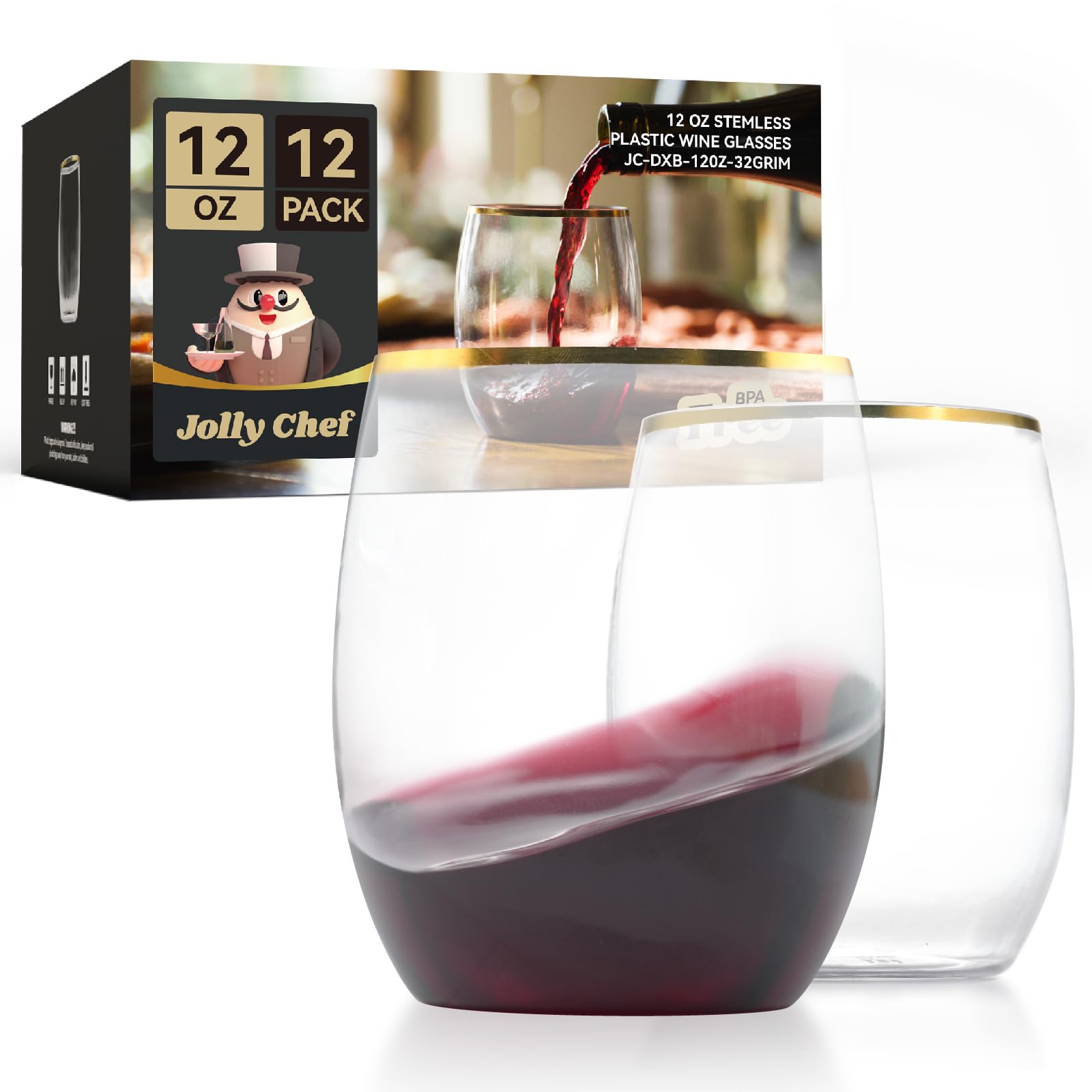 12oz Bulk Plastic Wine Glasses | Stemless Wine Cups for Wine, Champagne | Bpa - Free, Recyclable | Restaurant Supply - EWT