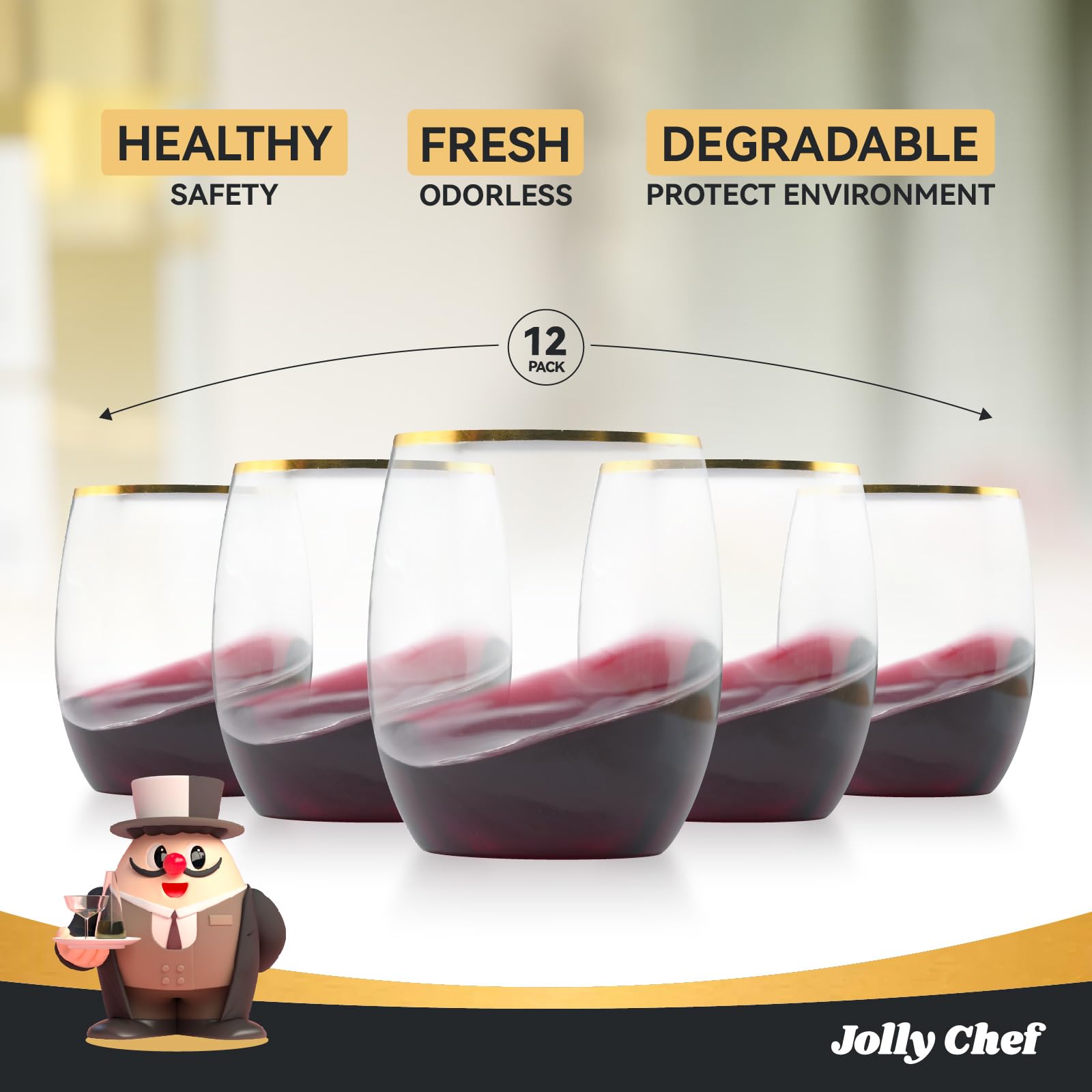 12oz Bulk Plastic Wine Glasses | Stemless Wine Cups for Wine, Champagne | Bpa - Free, Recyclable | Restaurant Supply - EWT