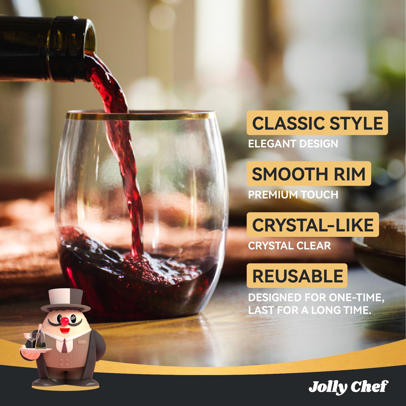 12oz Bulk Plastic Wine Glasses | Stemless Wine Cups for Wine, Champagne | Bpa - Free, Recyclable | Restaurant Supply - EWT