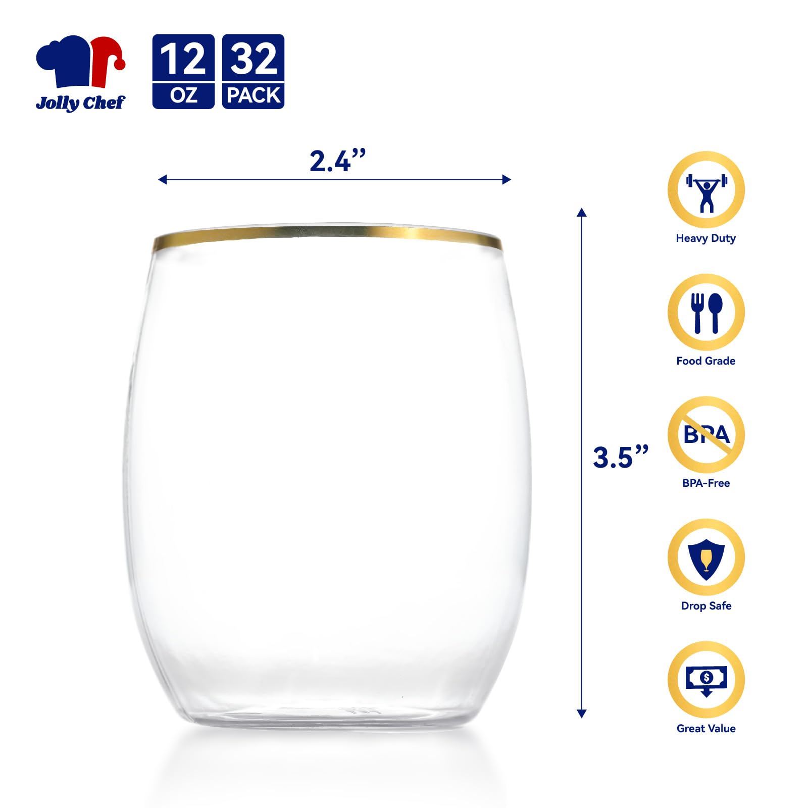 12oz Bulk Plastic Wine Glasses | Stemless Wine Cups for Wine, Champagne | Bpa - Free, Recyclable | Restaurant Supply - EWT