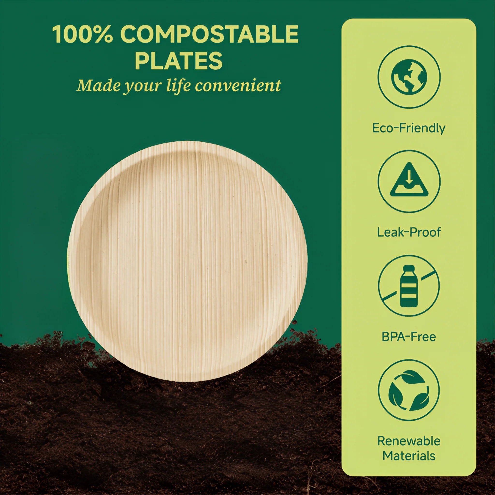 Premium 7.5in/10in Round Heavy-Duty Palm Leaf Plates｜Toxin-Free, Plastic-Free ｜Perfect for Weddings & Bridal Showers