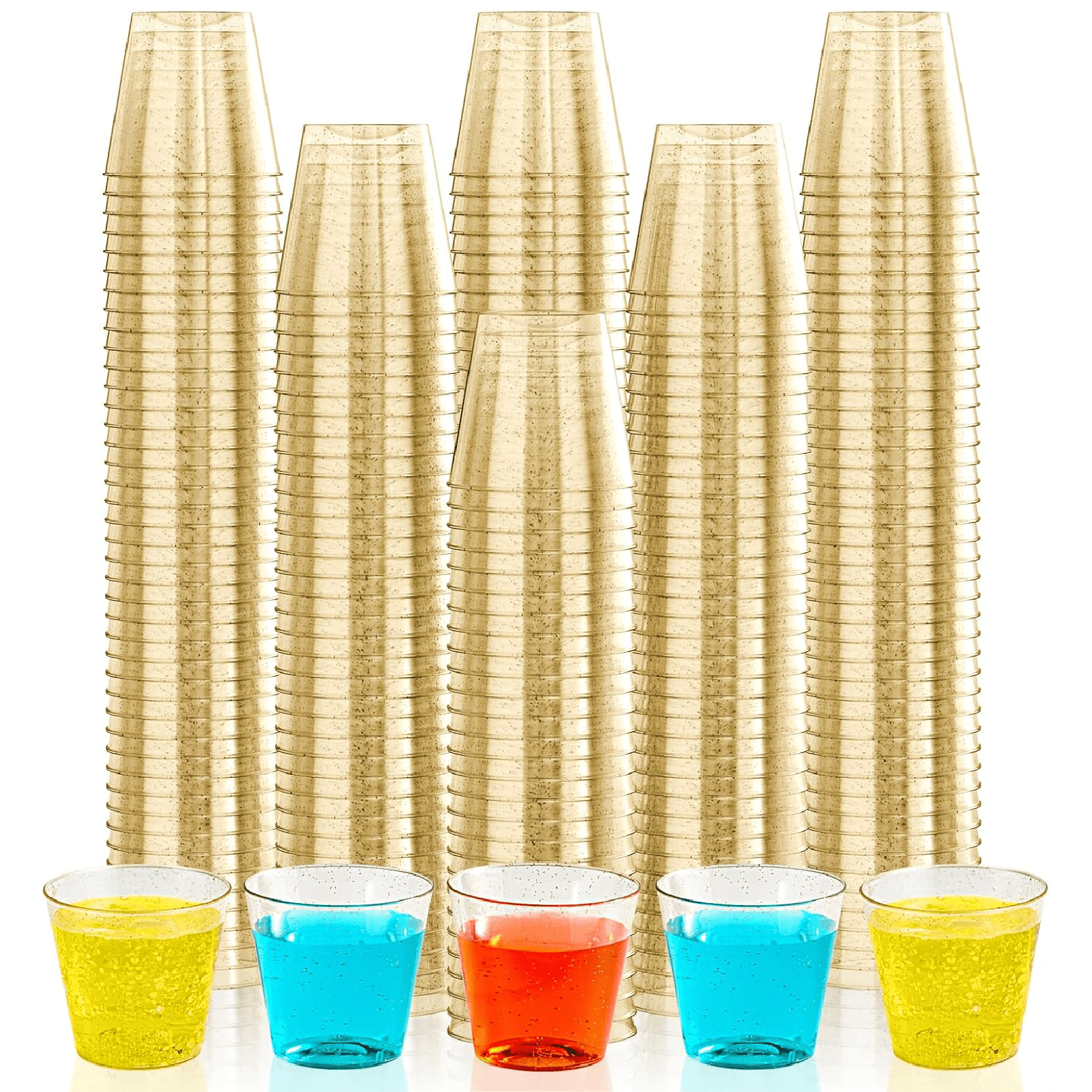 1oz/5oz/9oz Bulk Glitter Cups | Plastic Party Tumblers for Whiskey, Wine, Tequila | Safe to use | Restaurant Supply - EWT