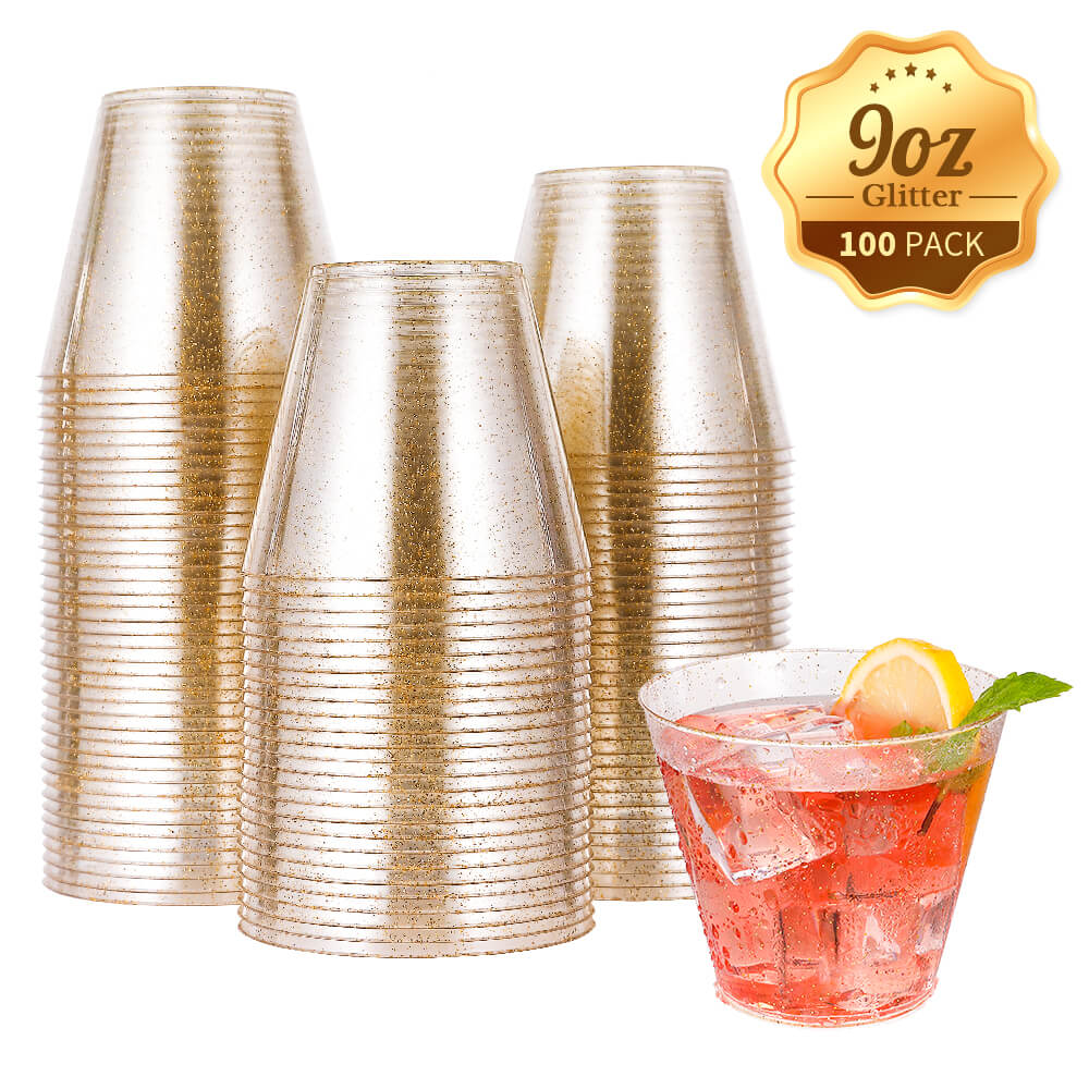1oz/5oz/9oz Bulk Glitter Cups | Plastic Party Tumblers for Whiskey, Wine, Tequila | Safe to use | Restaurant Supply - EWT