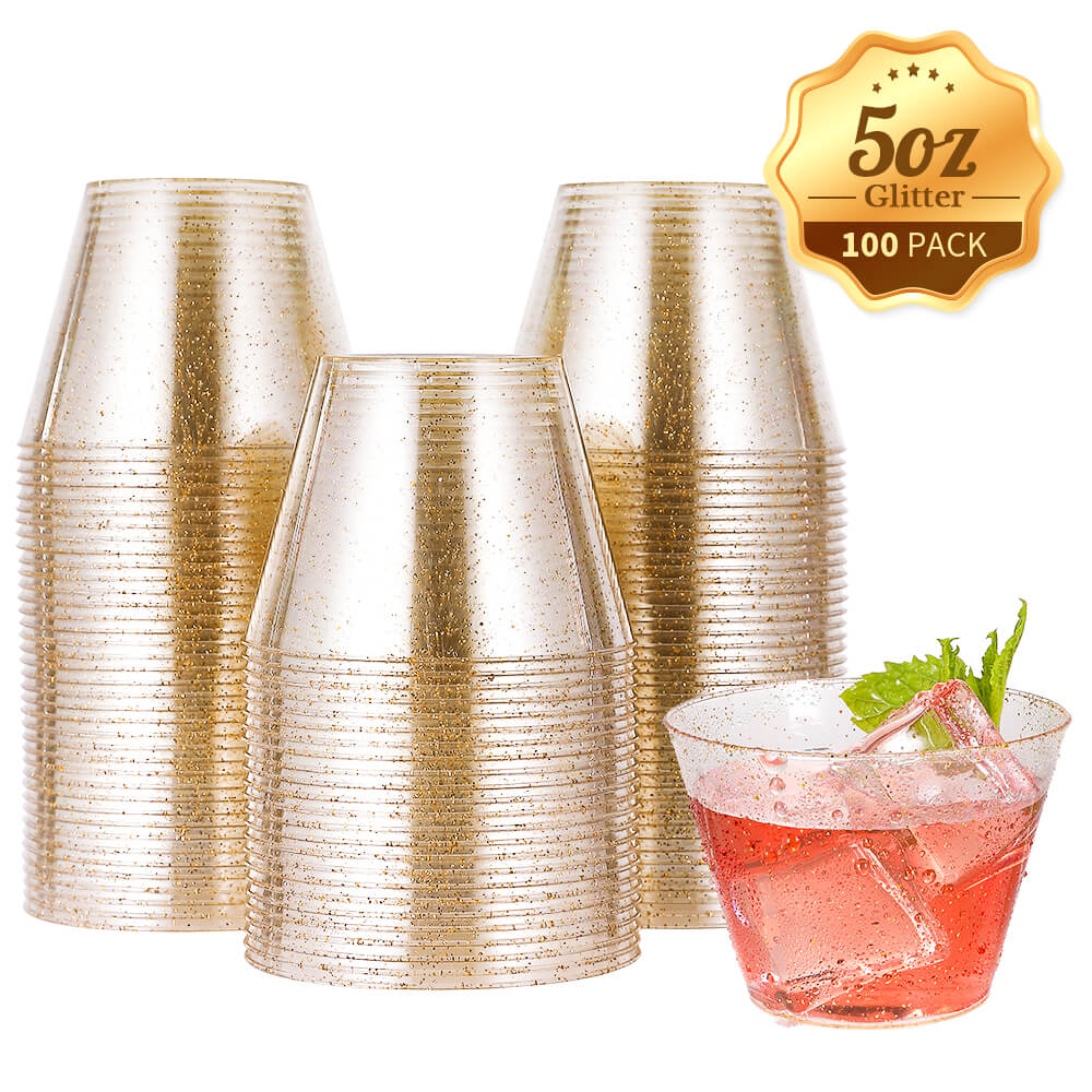 1oz/5oz/9oz Bulk Glitter Cups | Plastic Party Tumblers for Whiskey, Wine, Tequila | Safe to use | Restaurant Supply - EWT