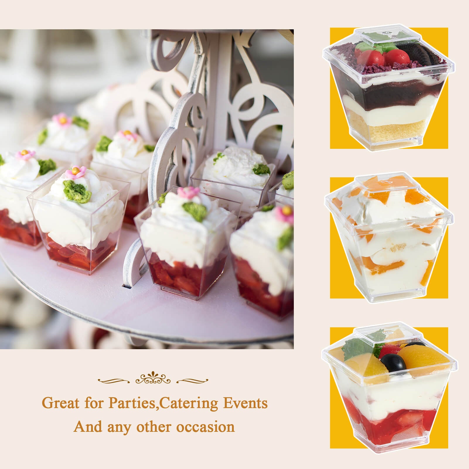 2oz/3oz/5oz Bulk Dessert Cups | Parfait Cups for Mousses, Puddings | Safe Plastic | Bakery Supply Case - EWT