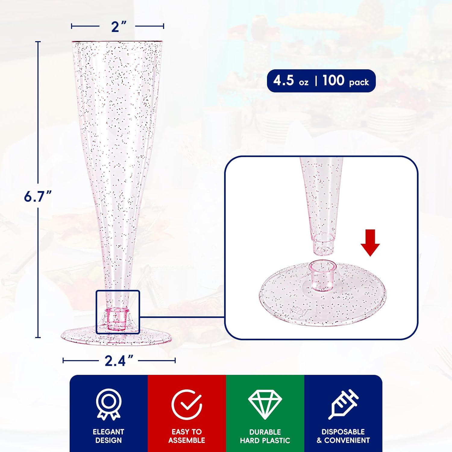4.5oz Bulk Plastic Champagne Flutes | Case Toasting Glasses for Mimosas, Sparkling Wine | Disposable | Event Supply - EWT