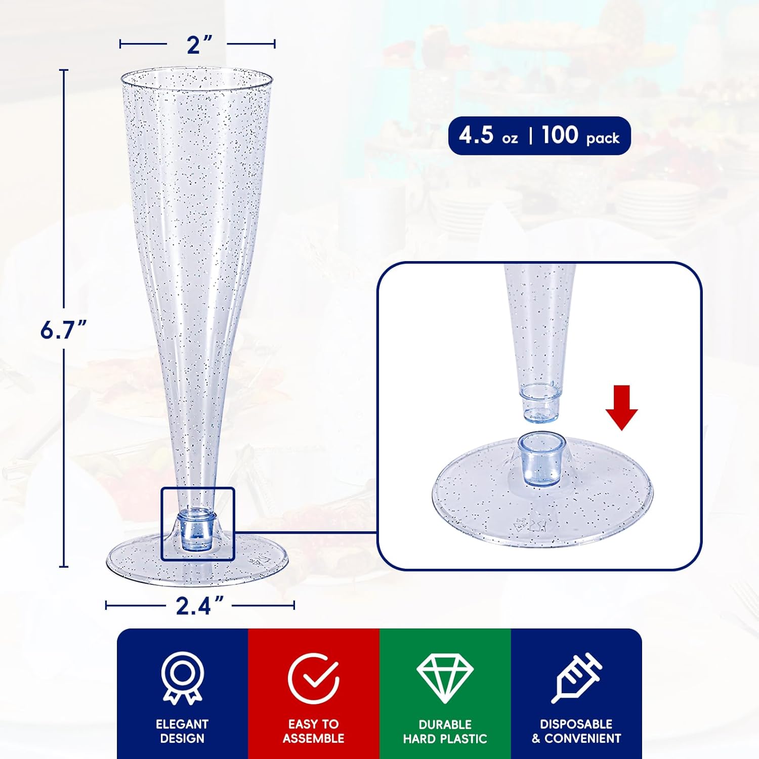 4.5oz Bulk Plastic Dessert Cups | Champagne Flutes for Mimosas, Prosecco | Disposable Hard Plastic | Restaurant Supply - EWT