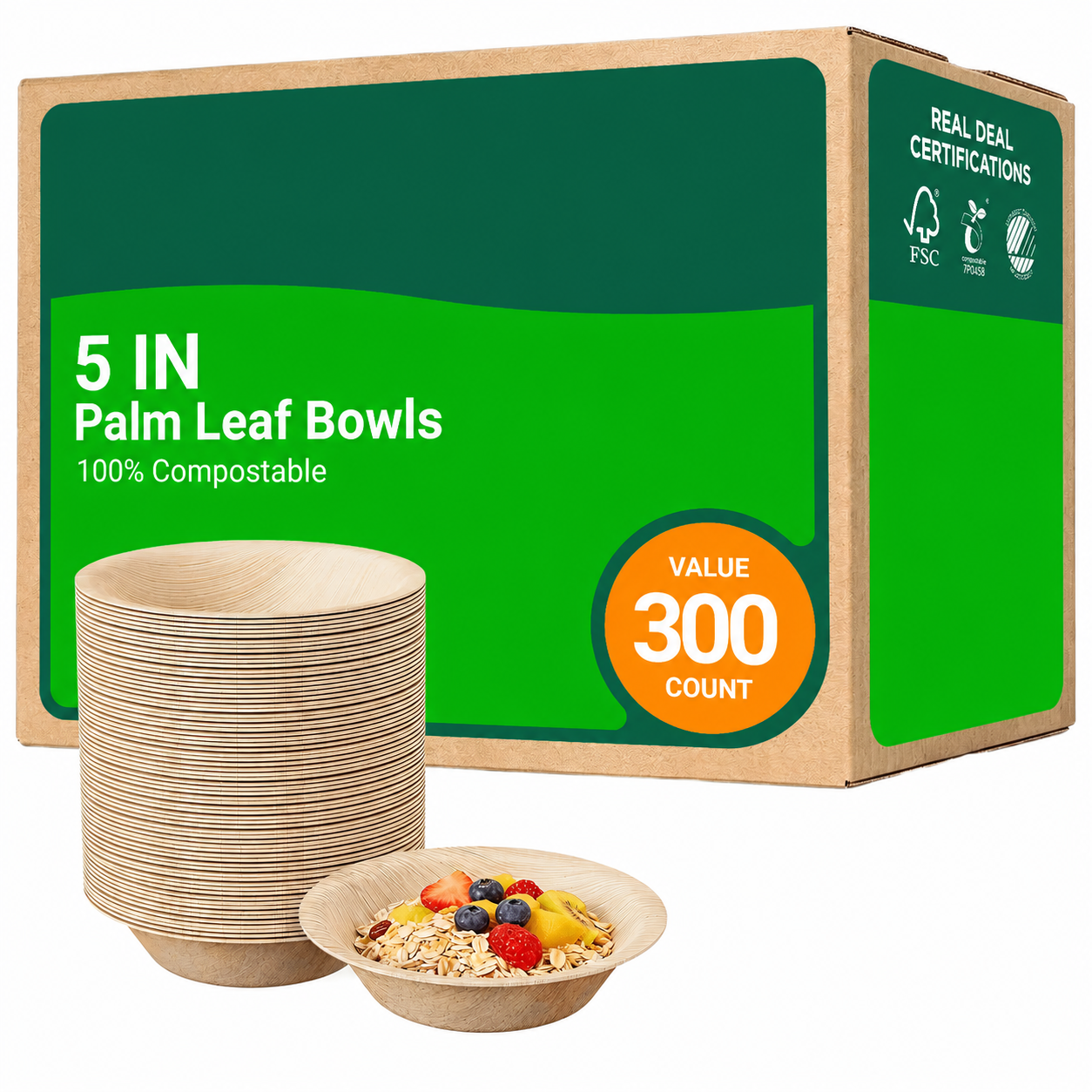 Premium 5 in /6.3 in Heavy-Duty Palm Leaf Bowls｜Toxin-Free, Plastic-Free ｜Perfect for Weddings & Bridal Showers