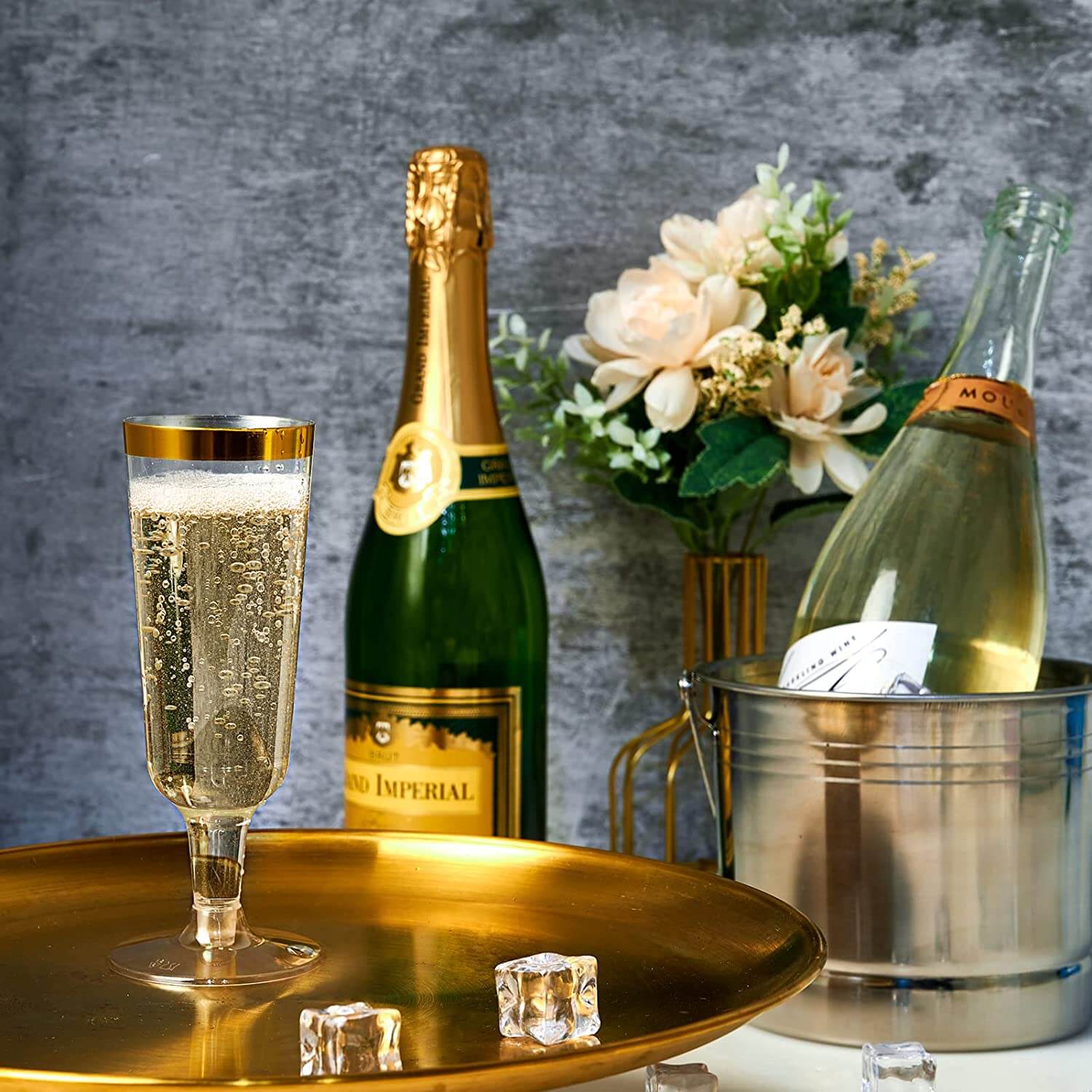 5oz Bulk Plastic Champagne Flutes | Toasting Glasses for Champagne, Mimosas | Disposable Heavy Duty | Restaurant Supply - EWT