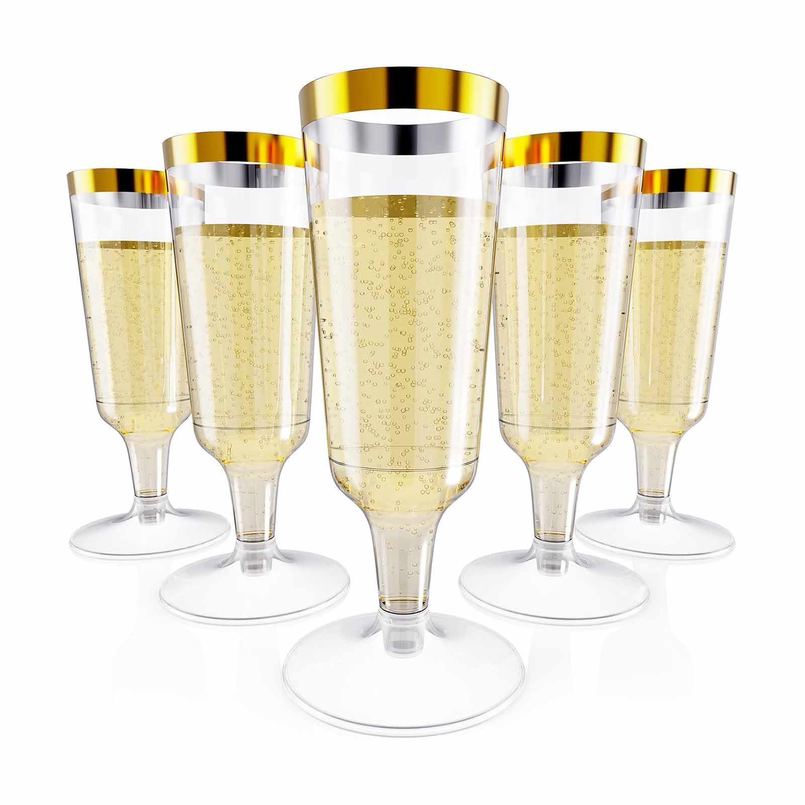5oz Bulk Plastic Champagne Flutes | Toasting Glasses for Champagne, Mimosas | Disposable Heavy Duty | Restaurant Supply - EWT