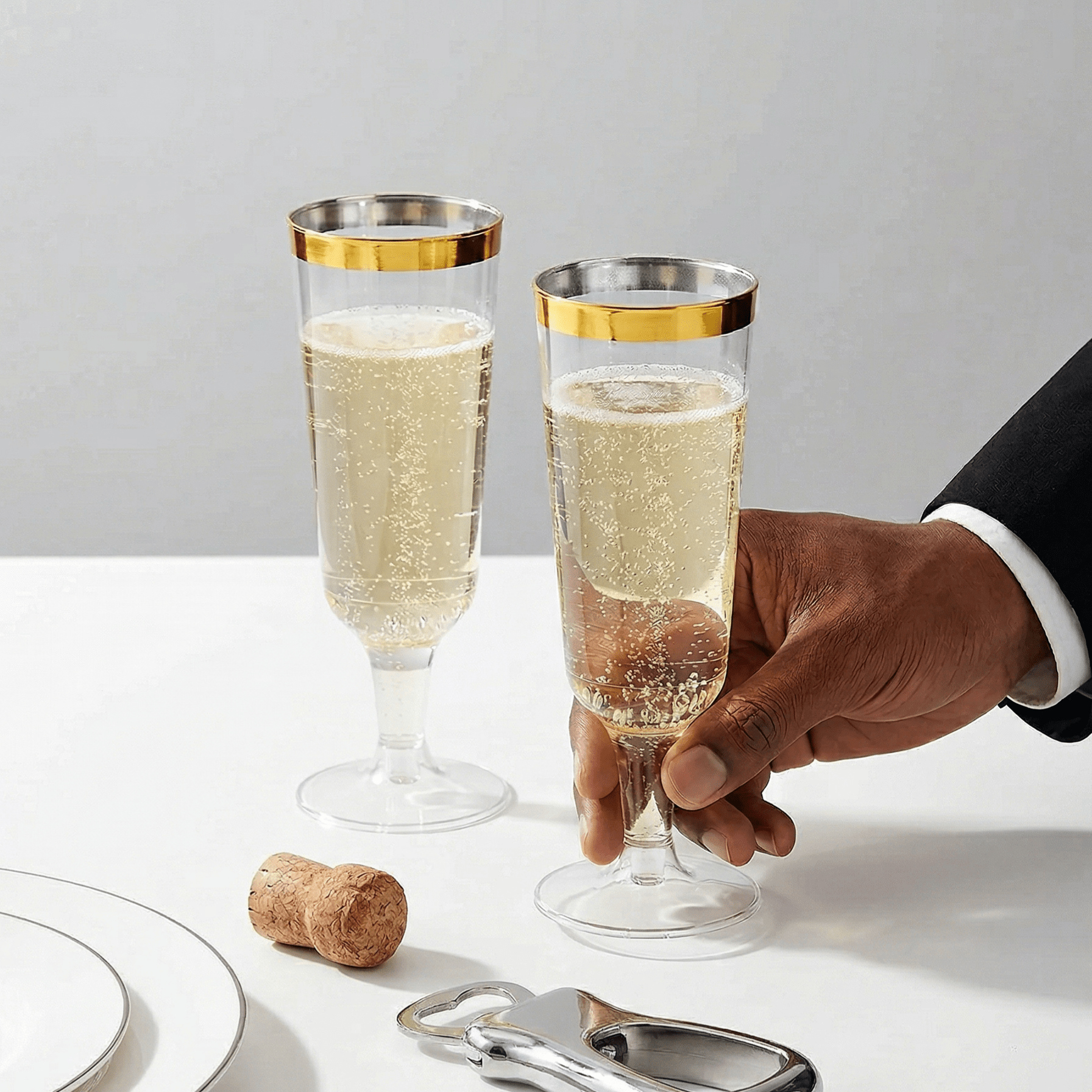 5oz Bulk Plastic Champagne Flutes | Toasting Glasses for Champagne, Mimosas | Disposable Heavy Duty | Restaurant Supply - EWT
