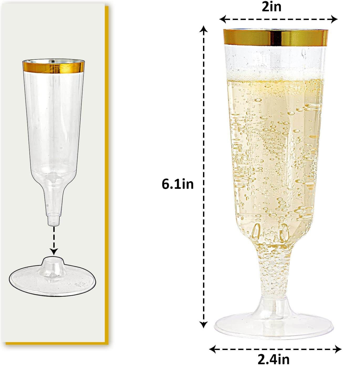 5oz Bulk Plastic Champagne Flutes | Toasting Glasses for Champagne, Mimosas | Disposable Heavy Duty | Restaurant Supply - EWT