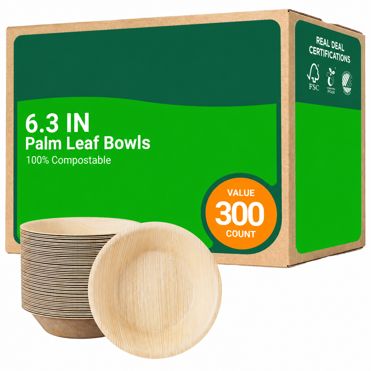 Premium 5 in /6.3 in Heavy-Duty Palm Leaf Bowls｜Toxin-Free, Plastic-Free ｜Perfect for Weddings & Bridal Showers