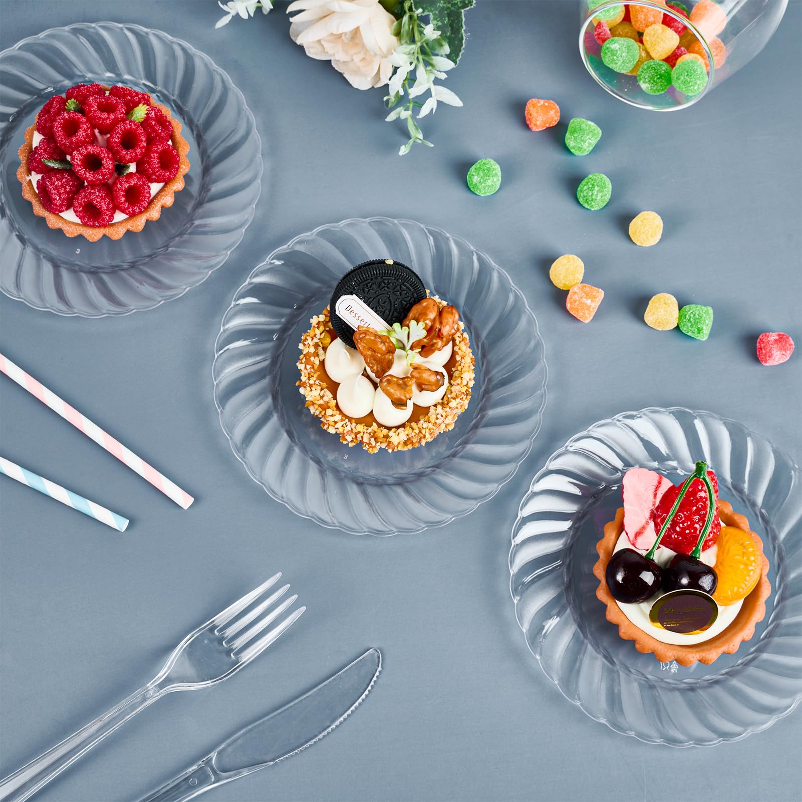 6in/9in Bulk Clear Plastic Plates | Transparent Hard Plates for Appetizers, Cakes, Salads | BPA - Free | Restaurant Supply - EWT