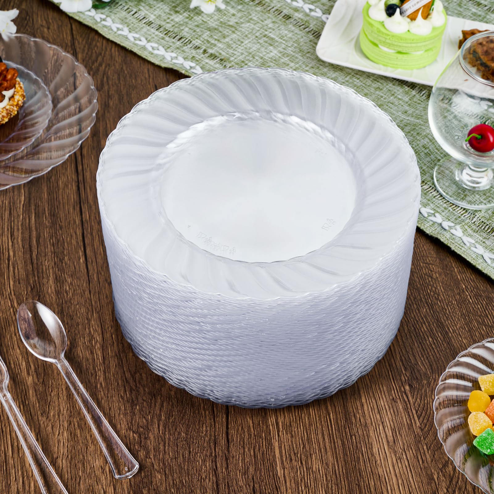 6in/9in Bulk Clear Plastic Plates | Transparent Hard Plates for Appetizers, Cakes, Salads | BPA - Free | Restaurant Supply - EWT