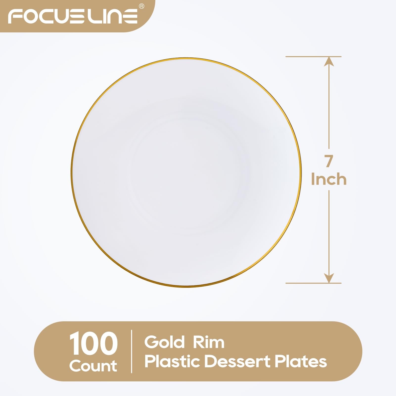 7in/10.25in Bulk Plastic Plates with Gold Rim | Gold - Trimmed Plates for salads, desserts, entrees | BPA - Free | Restaurant Supply - EWT