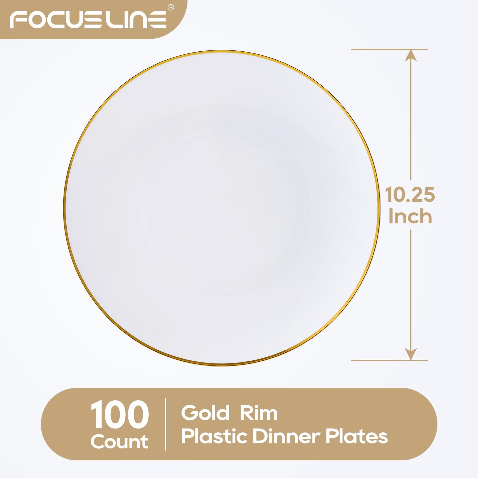 7in/10.25in Bulk Plastic Plates with Gold Rim | Gold - Trimmed Plates for salads, desserts, entrees | BPA - Free | Restaurant Supply - EWT