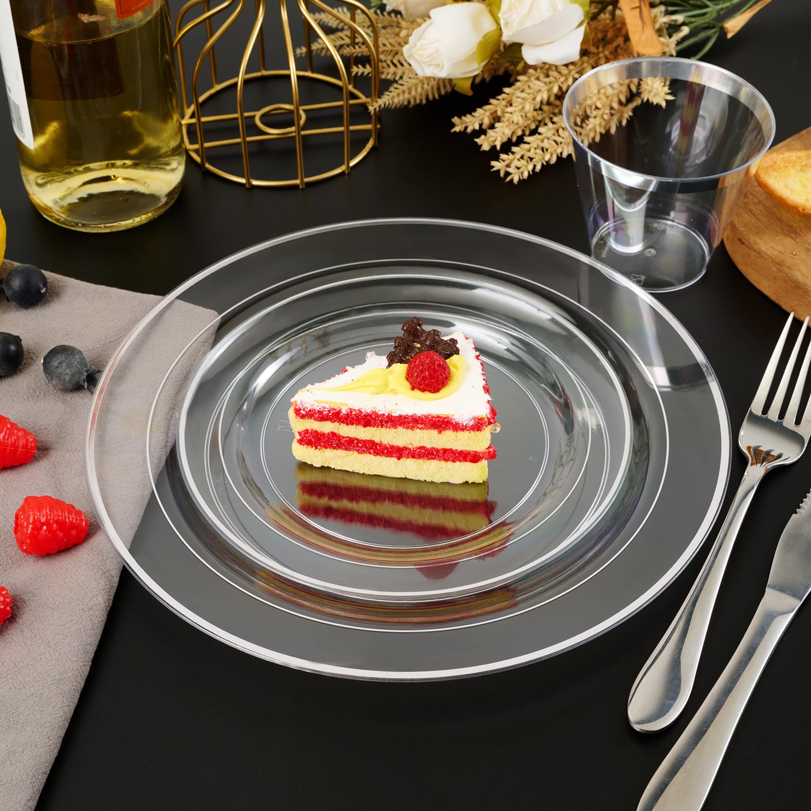 7in/10in Bulk Clear Plastic Plates | Clear Plates for Cakes, Salads | BPA - Free | Restaurant Supply - EWT
