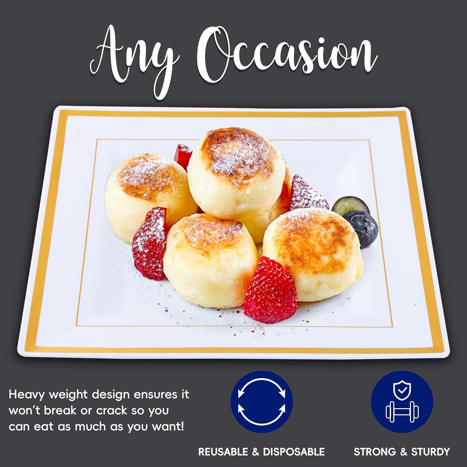 9.5in Bulk Plastic Plates | Disposable Plates for Appetizers, Desserts | 100% Food - Grade Plastic | Restaurant Supply - EWT