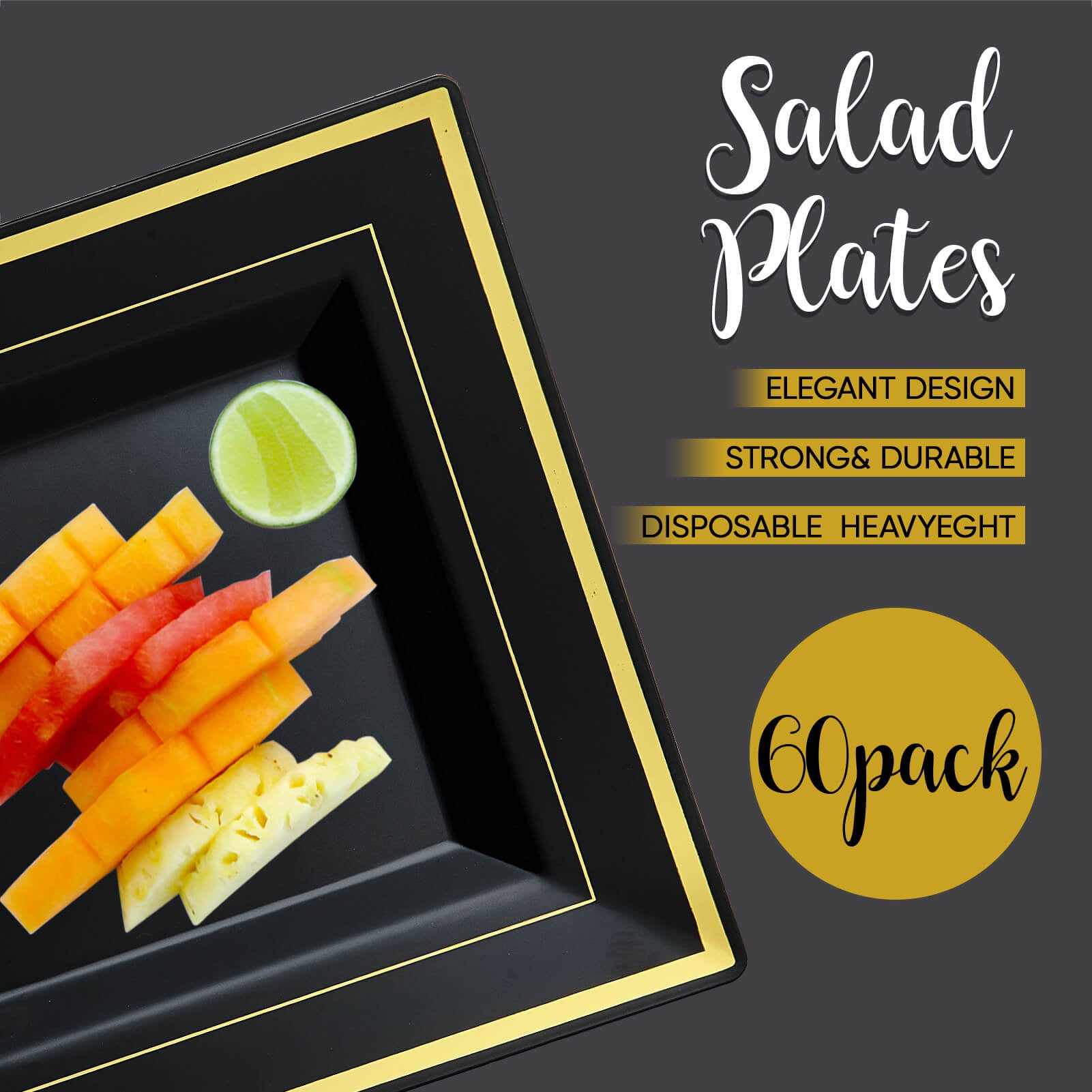 9.5in Bulk Square Plastic Plates | Square Disposable Plates for Appetizers, Salads, Desserts | 100% Food - Grade Plastic | Restaurant Supply - EWT