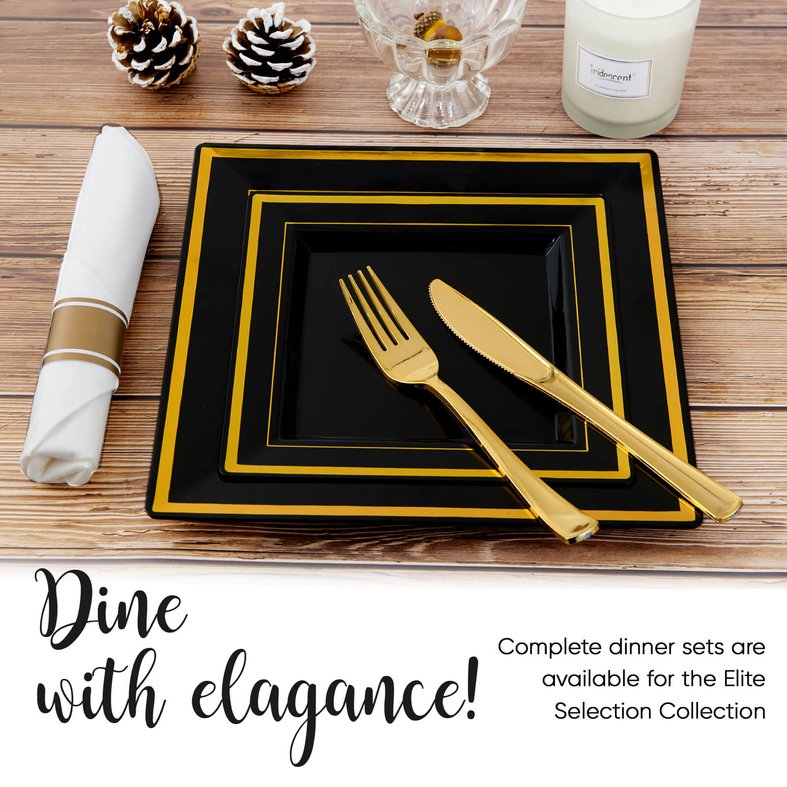 9.5in Bulk Square Plastic Plates | Square Disposable Plates for Appetizers, Salads, Desserts | 100% Food - Grade Plastic | Restaurant Supply - EWT