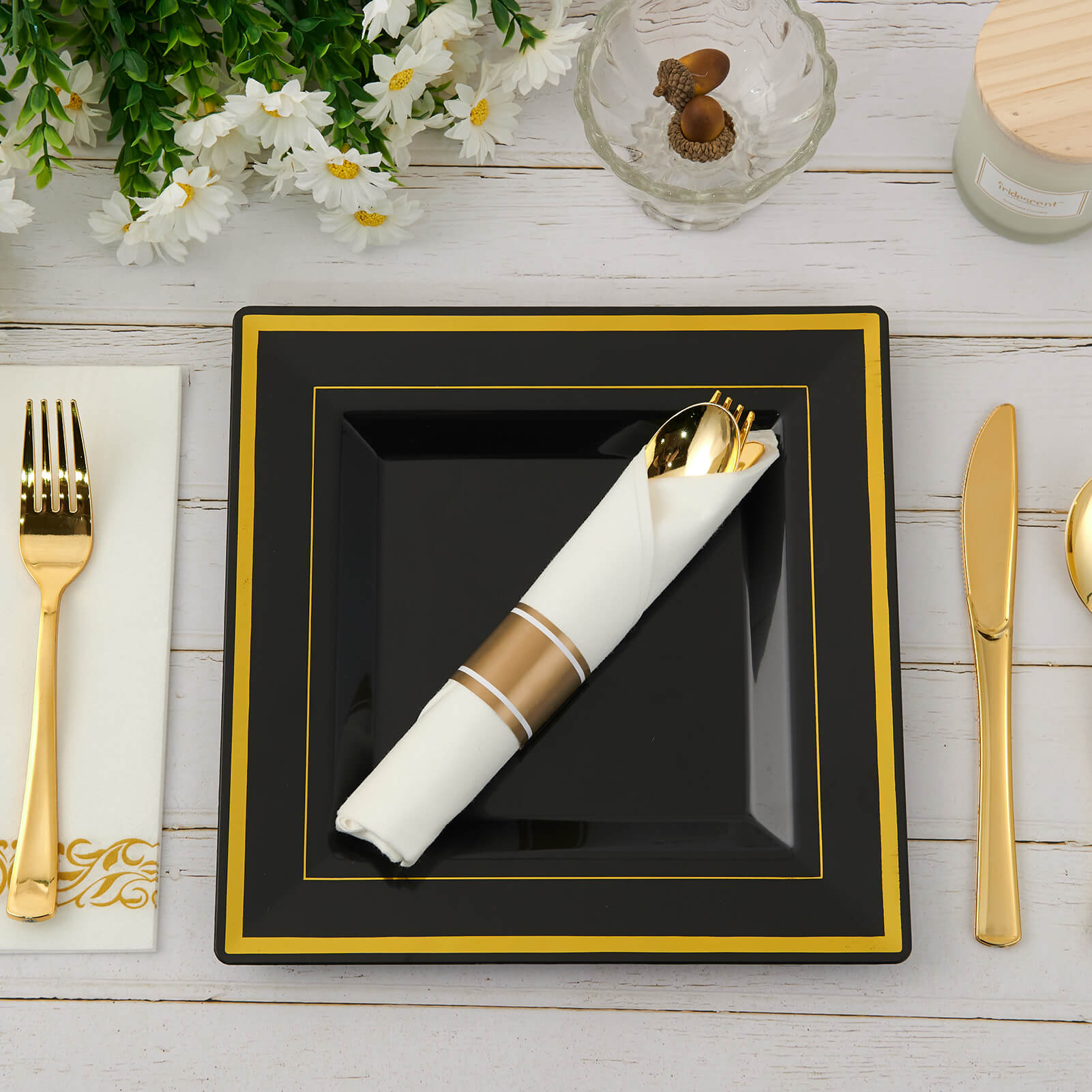 9.5in Bulk Square Plastic Plates | Square Disposable Plates for Appetizers, Salads, Desserts | 100% Food - Grade Plastic | Restaurant Supply - EWT