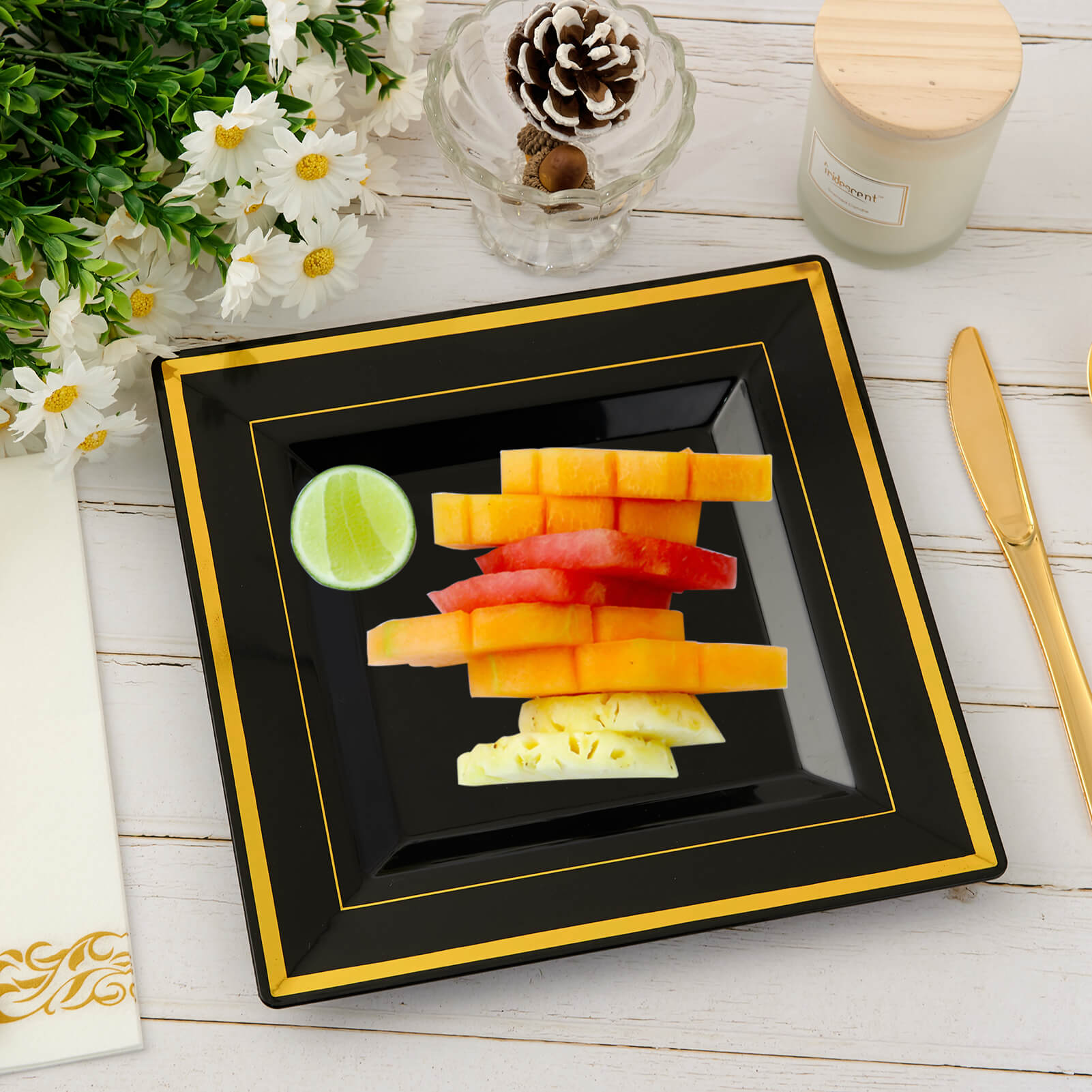 9.5in Bulk Square Plastic Plates | Square Disposable Plates for Appetizers, Salads, Desserts | 100% Food - Grade Plastic | Restaurant Supply - EWT
