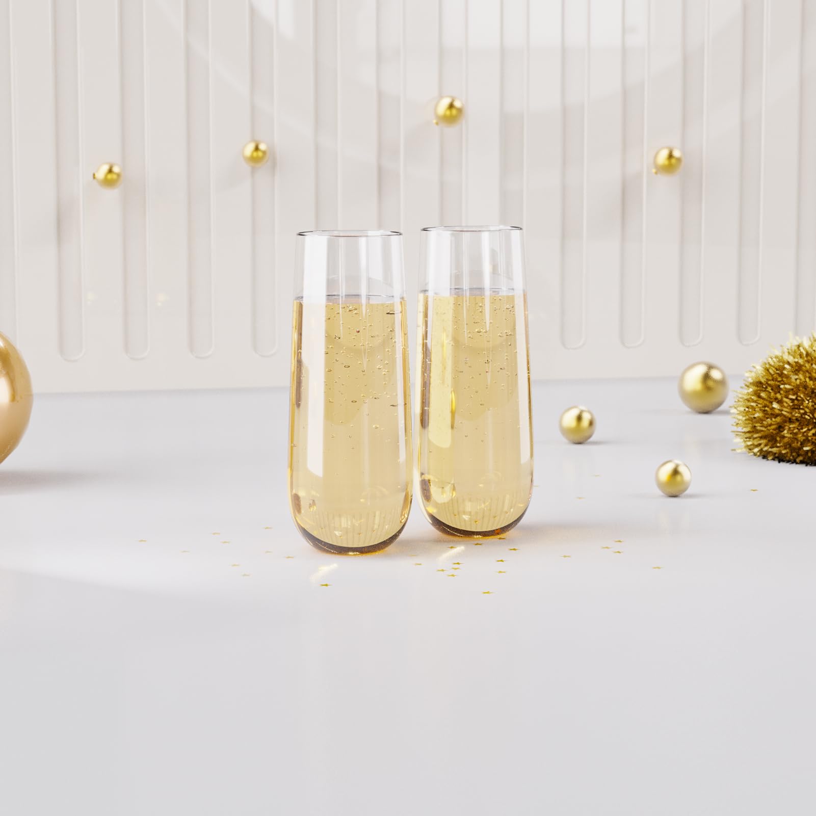 9oz Bulk Case Stemless Champagne Flutes | Plastic Toasting Glasses for Champagne, Sparkling Wine | BPA - Free | Restaurant Supply - EWT
