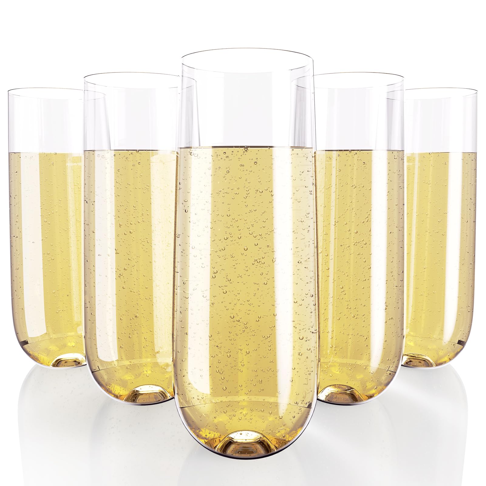 9oz Bulk Case Stemless Champagne Flutes | Plastic Toasting Glasses for Champagne, Sparkling Wine | BPA - Free | Restaurant Supply - EWT