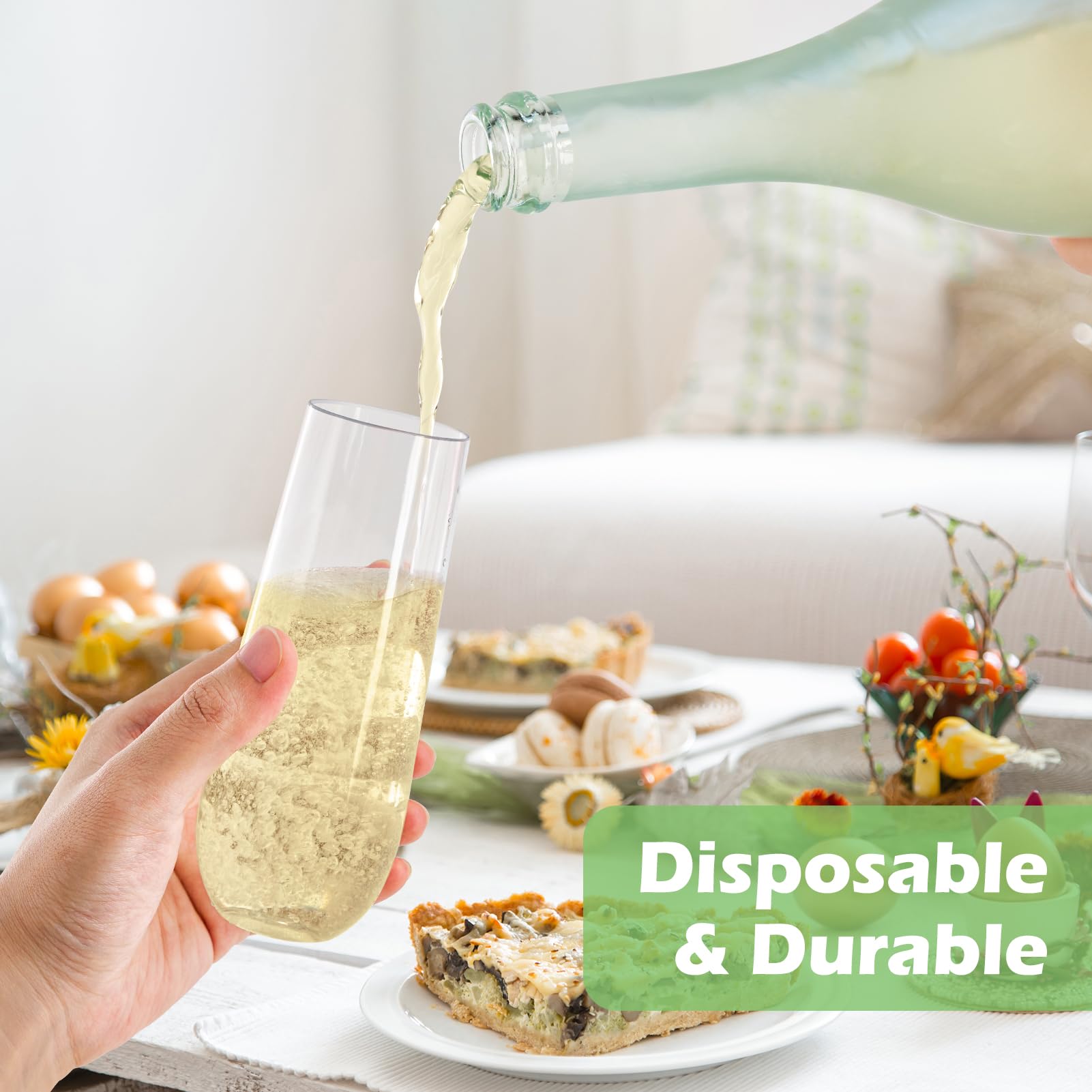 9oz Bulk Case Stemless Champagne Flutes | Plastic Toasting Glasses for Champagne, Sparkling Wine | BPA - Free | Restaurant Supply - EWT