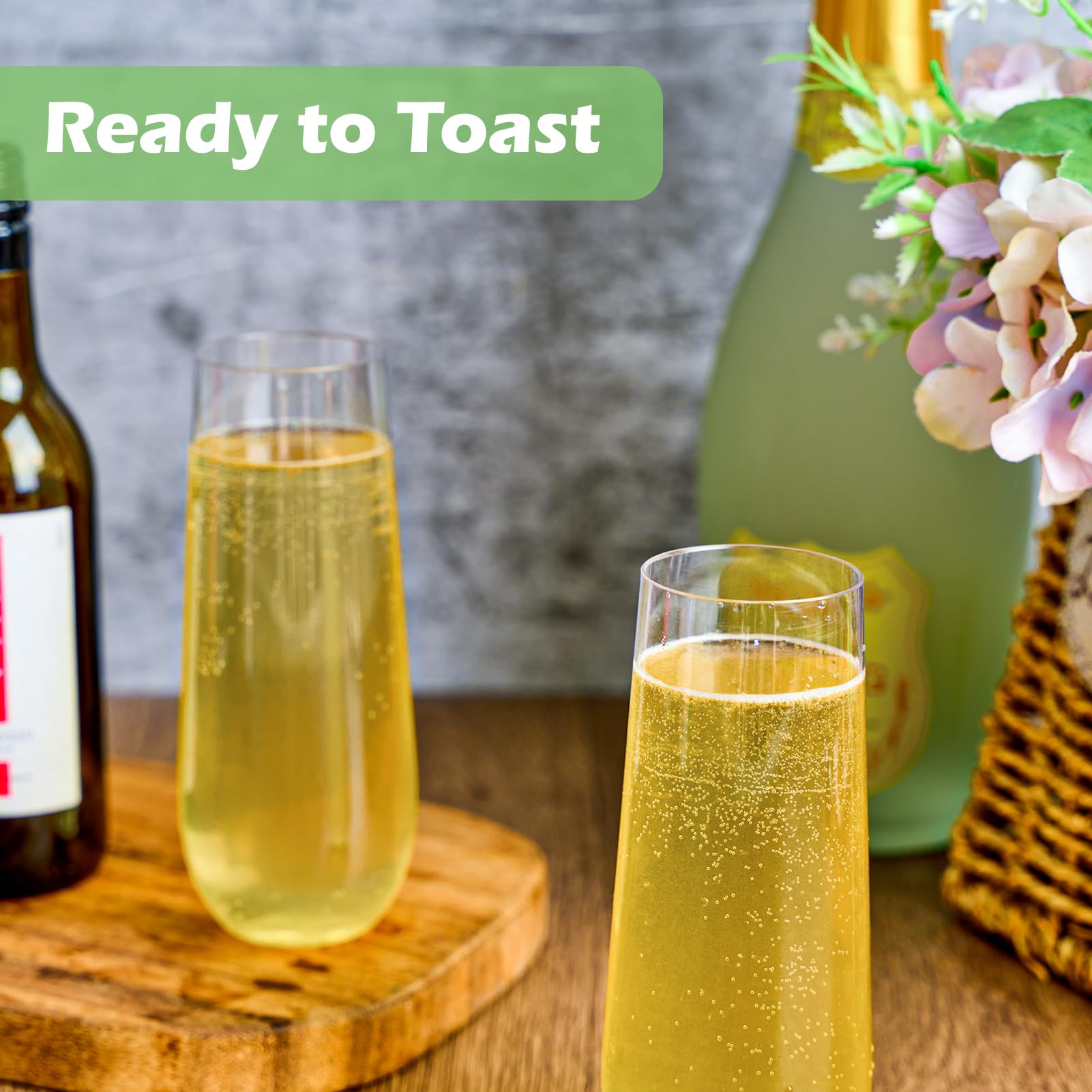 9oz Bulk Case Stemless Champagne Flutes | Plastic Toasting Glasses for Champagne, Sparkling Wine | BPA - Free | Restaurant Supply - EWT