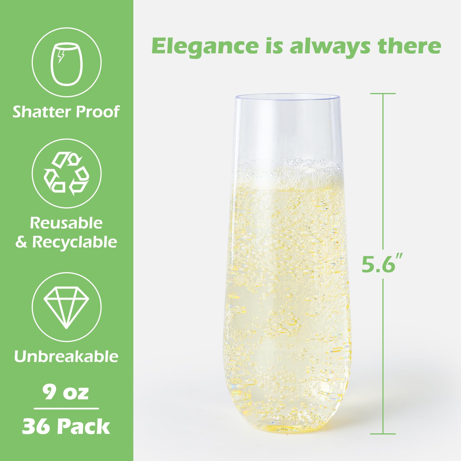 9oz Bulk Case Stemless Champagne Flutes | Plastic Toasting Glasses for Champagne, Sparkling Wine | BPA - Free | Restaurant Supply - EWT