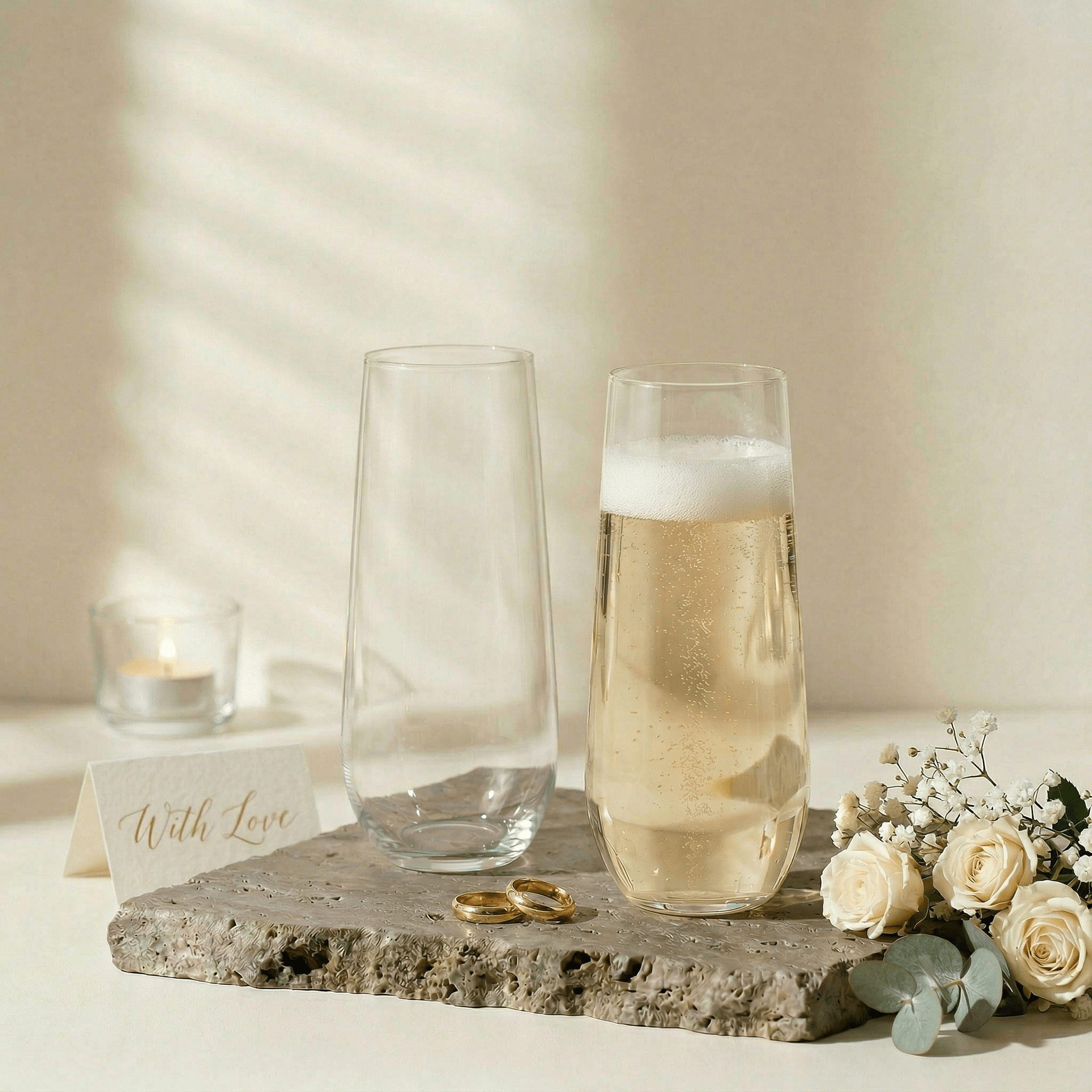 9oz Bulk Case Stemless Champagne Flutes | Plastic Toasting Glasses for Champagne, Sparkling Wine | BPA - Free | Restaurant Supply - EWT